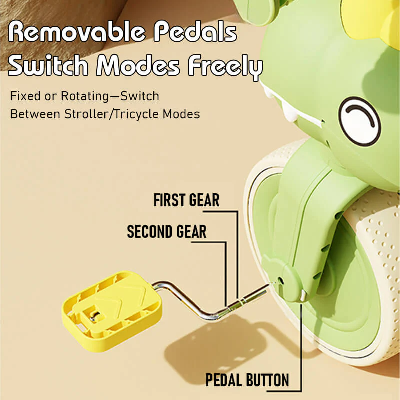 4-in-1 Toddler Tricycle Dino Balance Bike Push Trike with Detachable Push Handle, Music, Light - Image 7