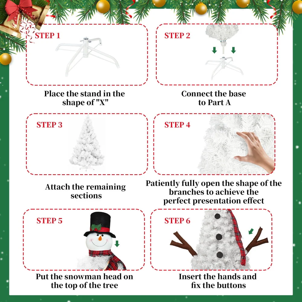 4ft Snowman-Shaped Christmas Tree with 100 Warm Lights Artificial Xmas Tree Holiday Decoration - Image 9