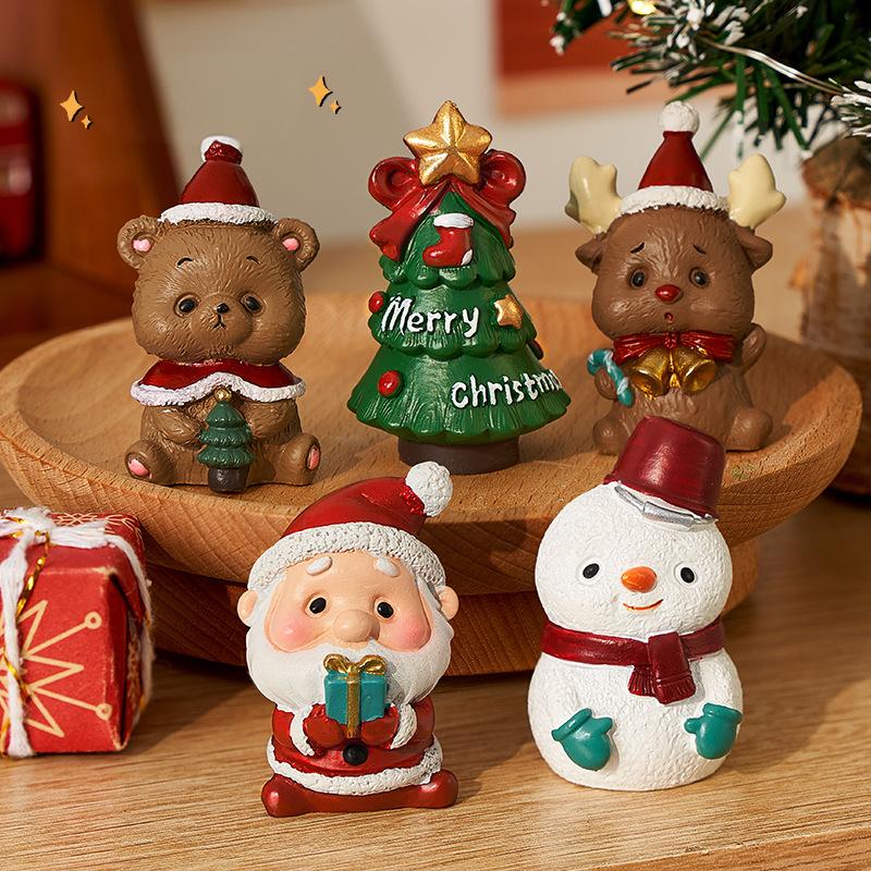 4pcs Christmas Desktop Ornaments Mini Santa Claus Snowman Resin Decor with Gift Box Holiday Gift - Image 3