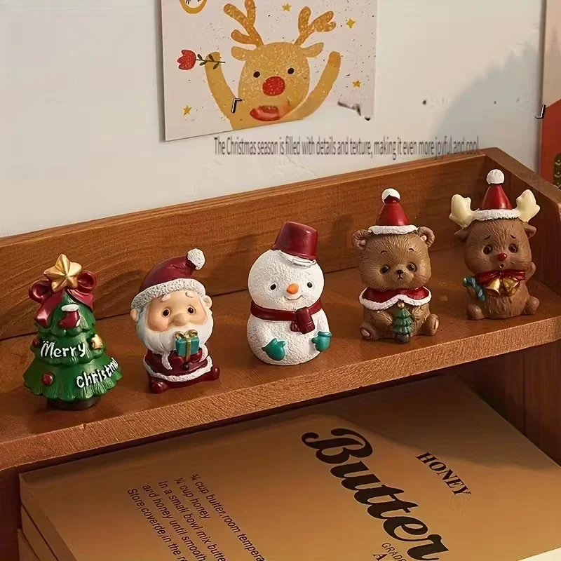 4pcs Christmas Desktop Ornaments Mini Santa Claus Snowman Resin Decor with Gift Box Holiday Gift - Image 4