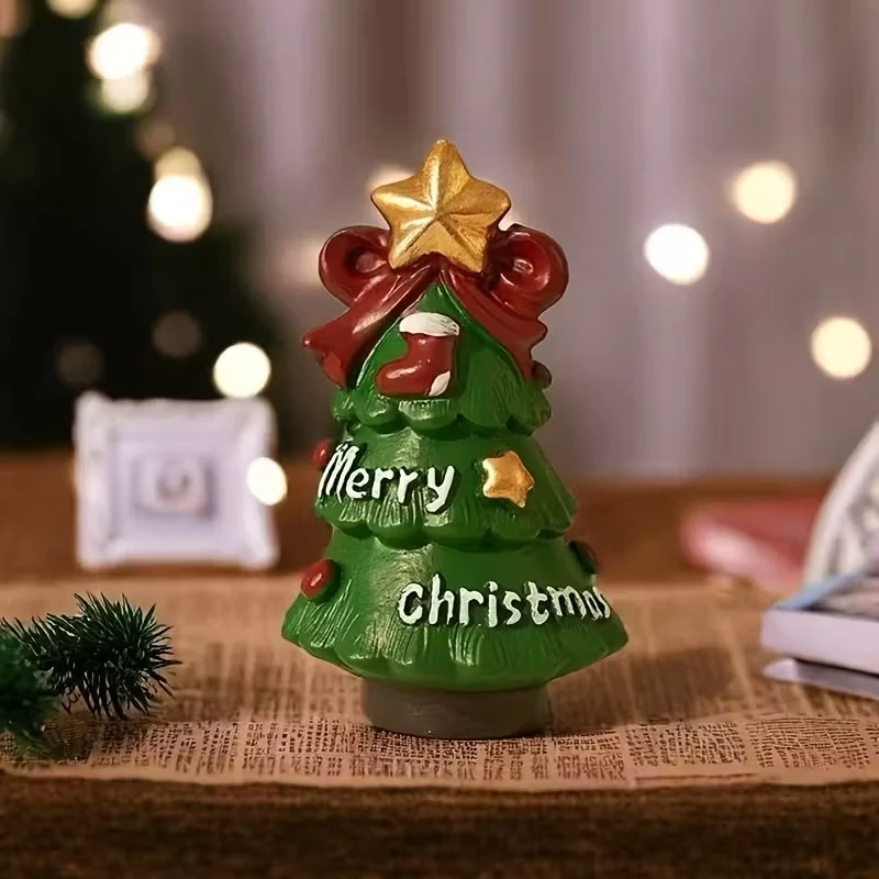 4pcs Christmas Desktop Ornaments Mini Santa Claus Snowman Resin Decor with Gift Box Holiday Gift - Image 9