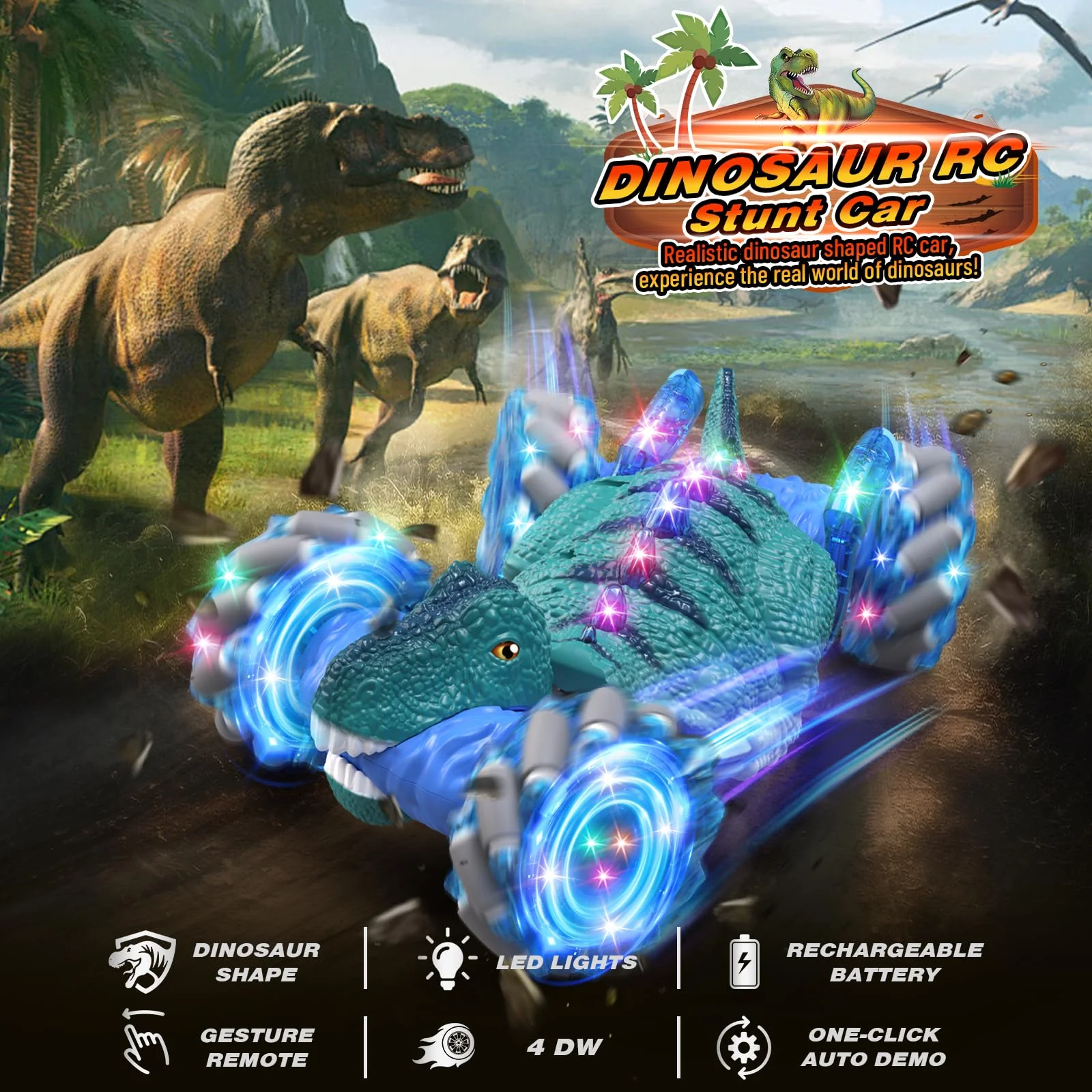 4WD RC Twist Car Dino 360° Stunt Car Dual Control Electric Climbing Car - Image 3