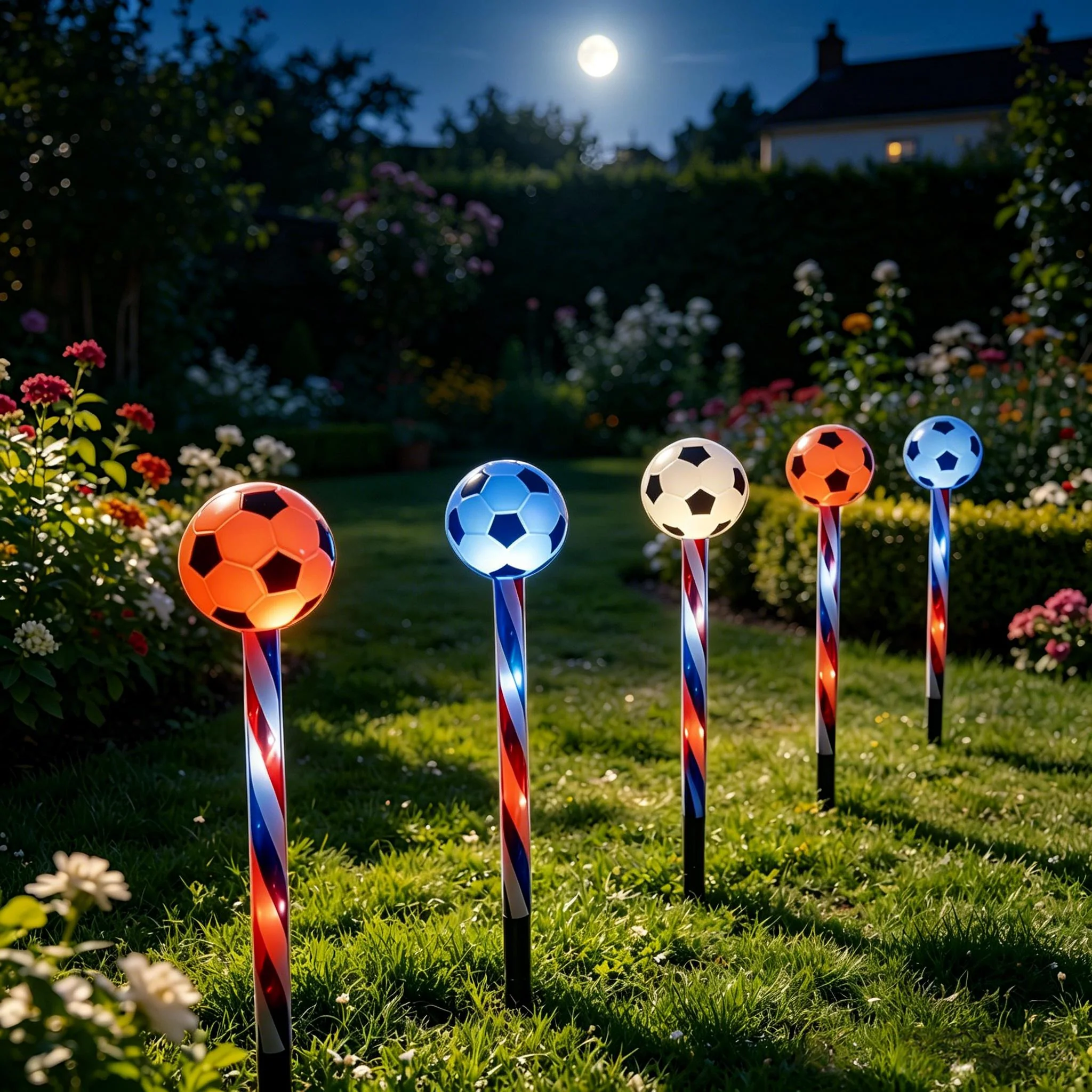 5 Pack Soccer Solar Pathway Lights Outdoor Waterproof LED Stake Lights with Striped Poles For Yard Garden Decor - Image 2