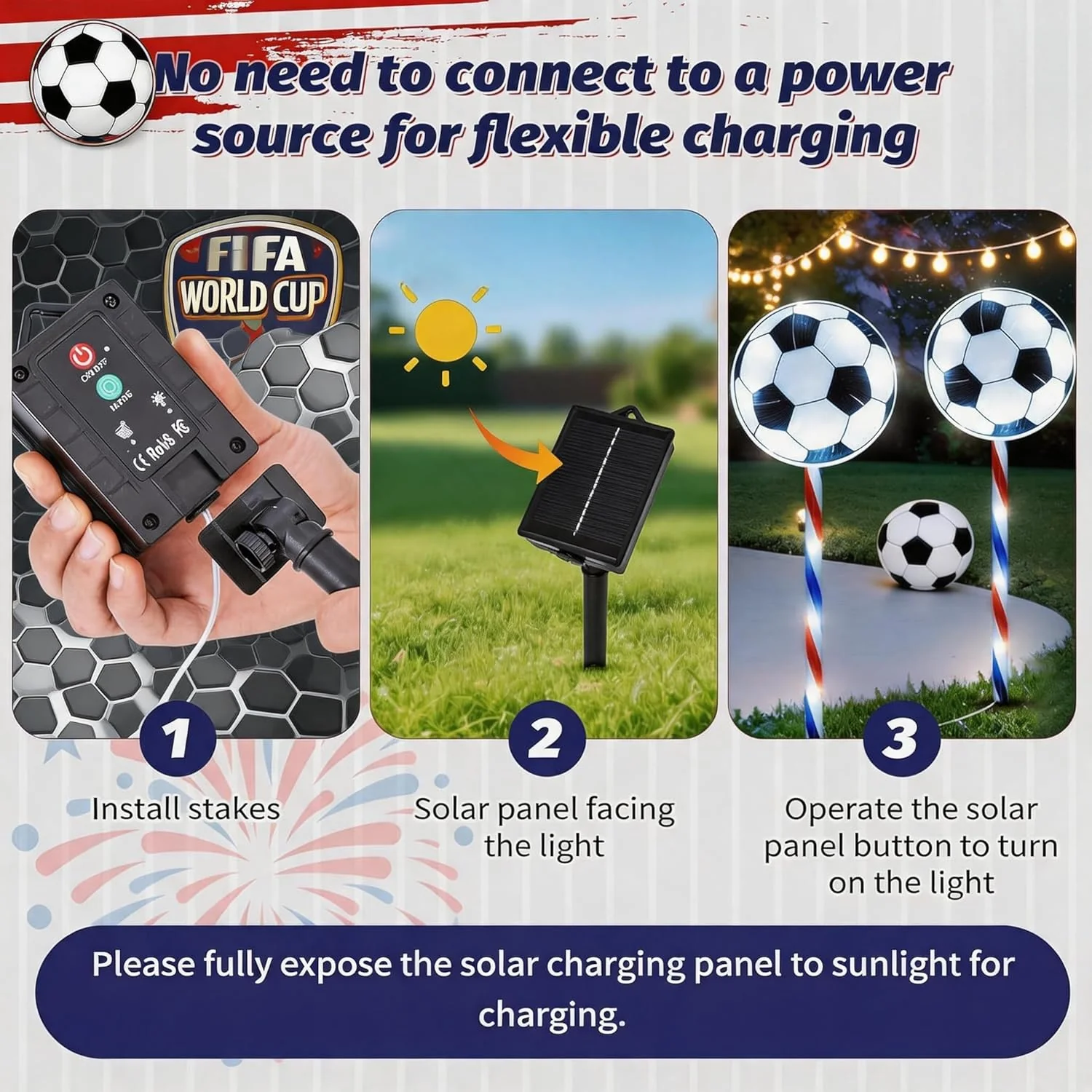5 Pack Soccer Solar Pathway Lights Outdoor Waterproof LED Stake Lights with Striped Poles For Yard Garden Decor - Image 3