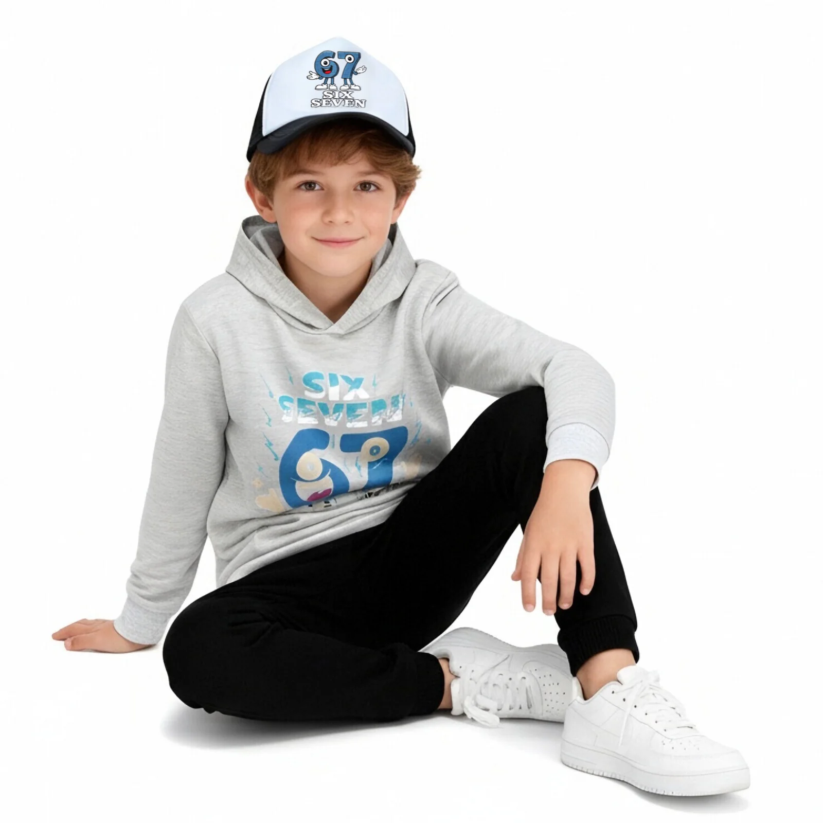 Six-Seven in Steal A Brainrot Costume Hooded Sweatshirt and Cap Trendy Outfit 67 Meme Hoodie for Boys Girls - Image 4
