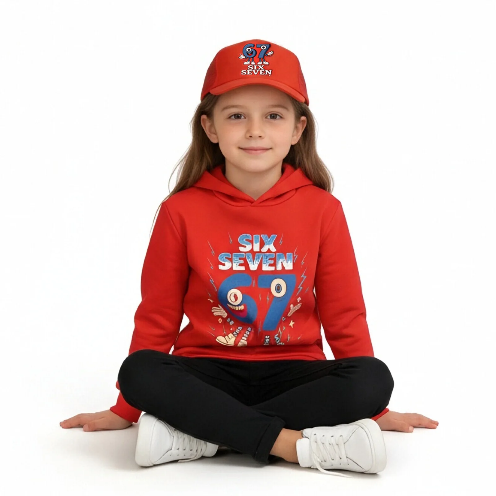 Six-Seven in Steal A Brainrot Costume Hooded Sweatshirt and Cap Trendy Outfit 67 Meme Hoodie for Boys Girls - Image 5