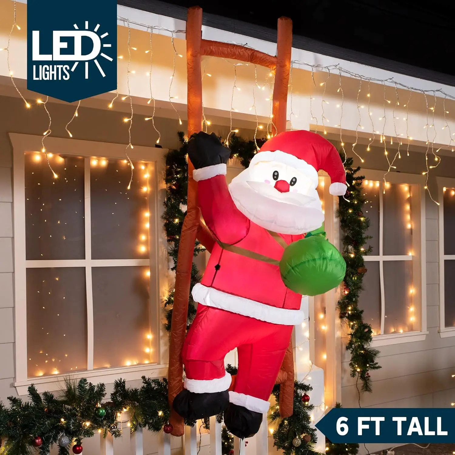 6ft Christmas Inflatable Decorations Climbing Santa Hanging with Light Holiday Decorations - Image 2