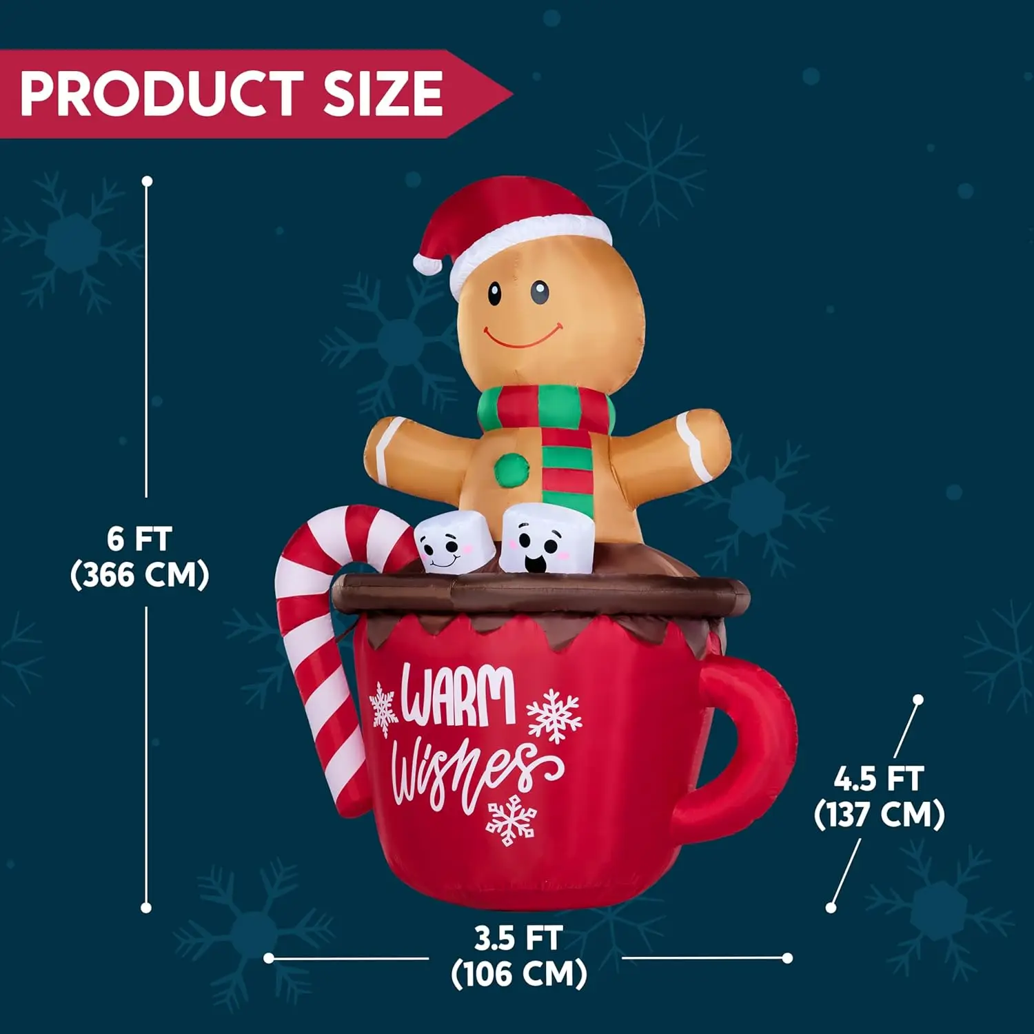 6FT Christmas Inflatable Gingerbread Man in Hot Cocoa Mug with LED Light Cute Christmas Decoration - Image 6