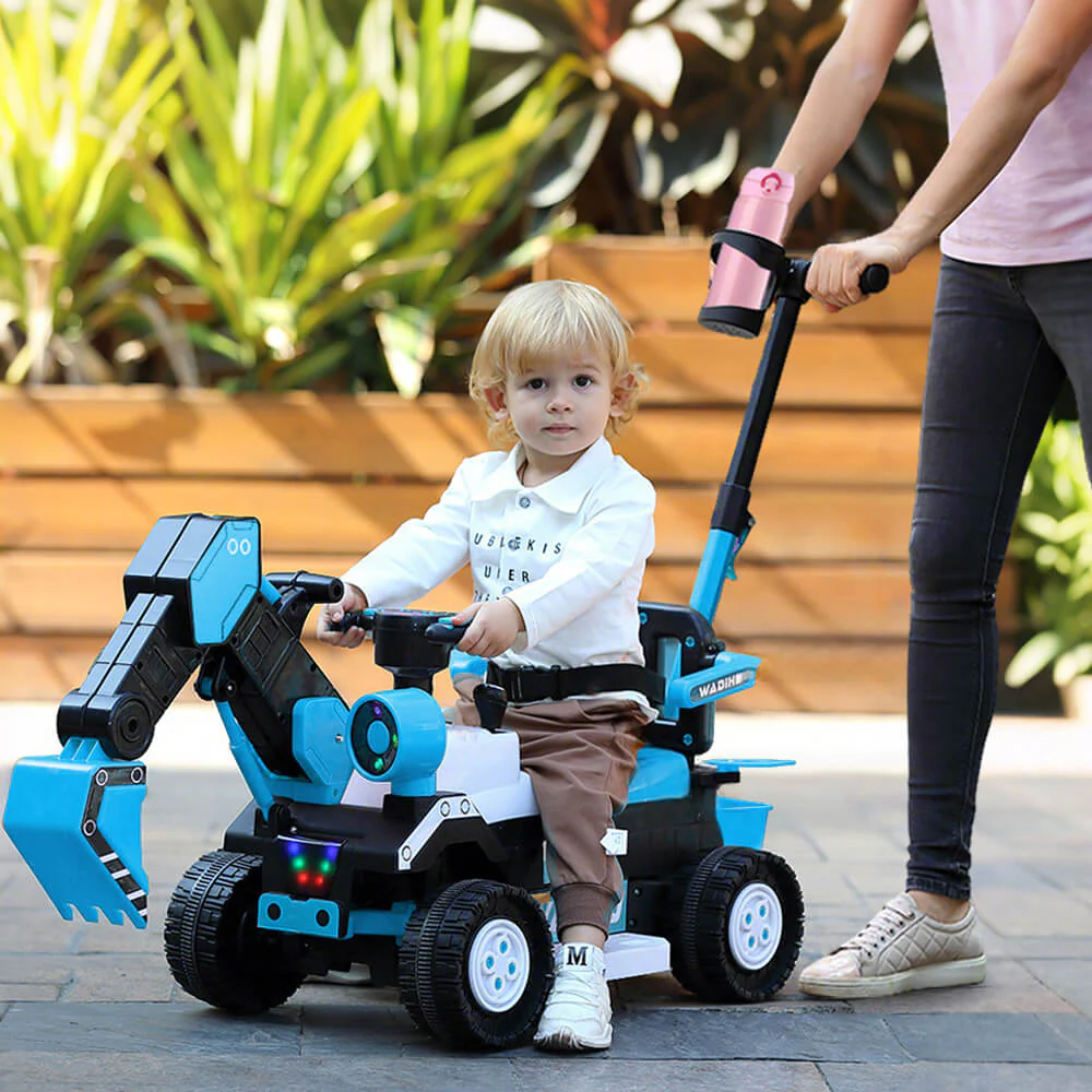 6V Electric Excavator Ride On Toy Adjustable Guardrail and Seatbelt Excavator with Music Light - Image 2