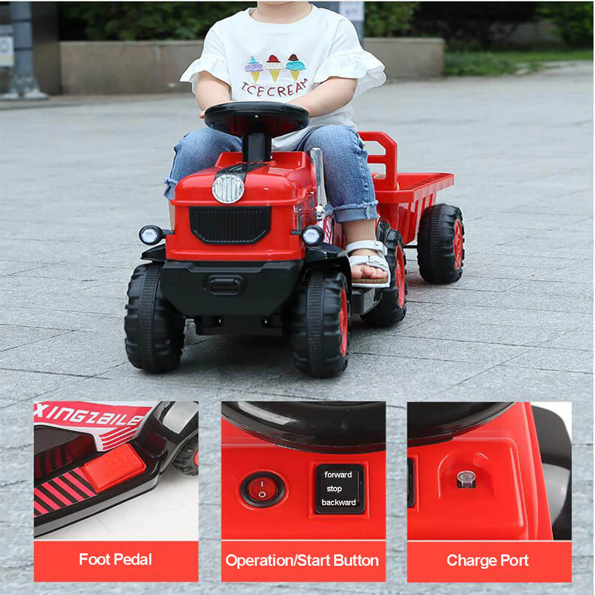 6V Electric Kids Ride On Tractor with Wagon Battery Powered Ride On Car For Boys & Girls - Image 10