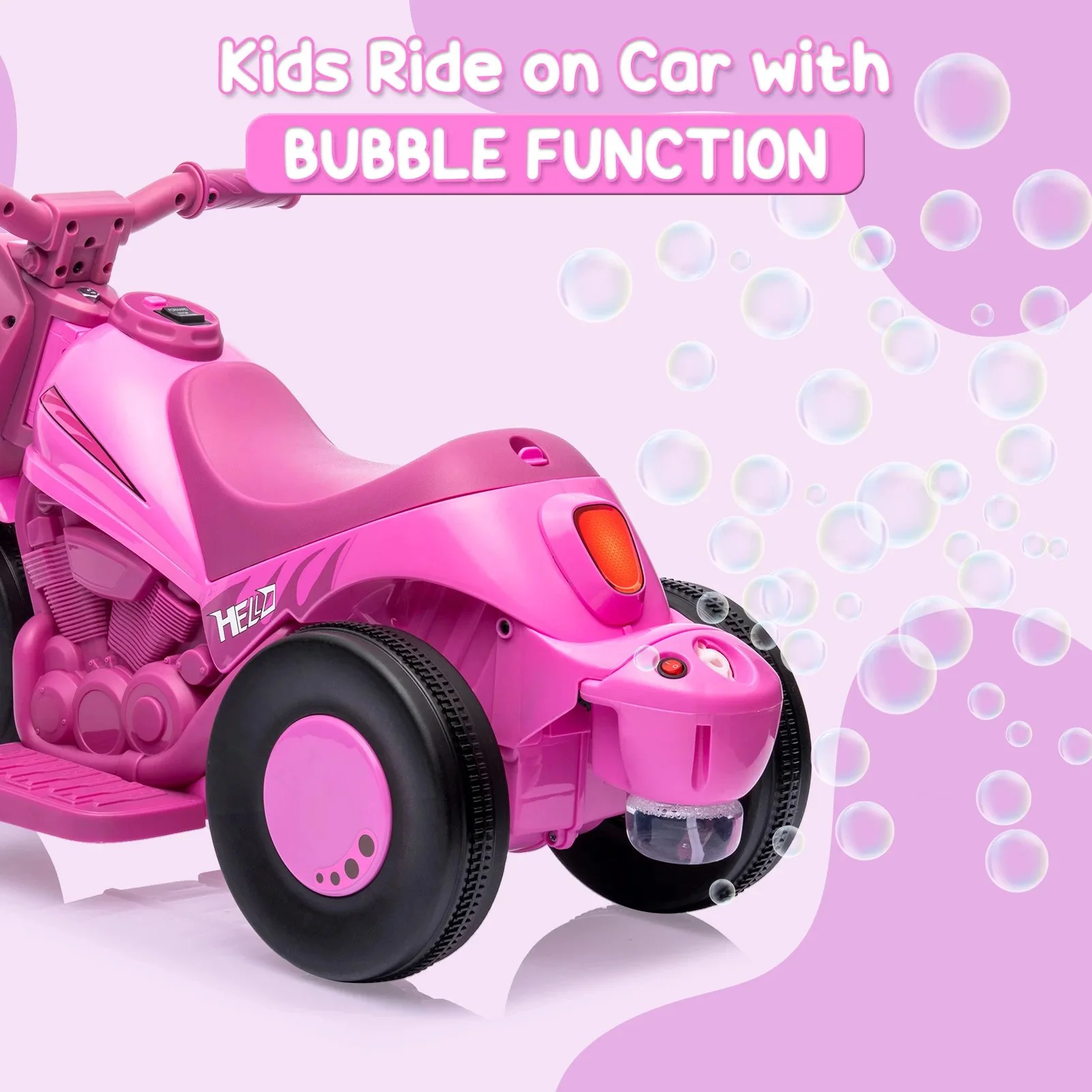 6V Electric Ride-On Bubble Motorcycle for Kids 3-Wheeled Electric Bike with Big Headlight & Music - Image 5