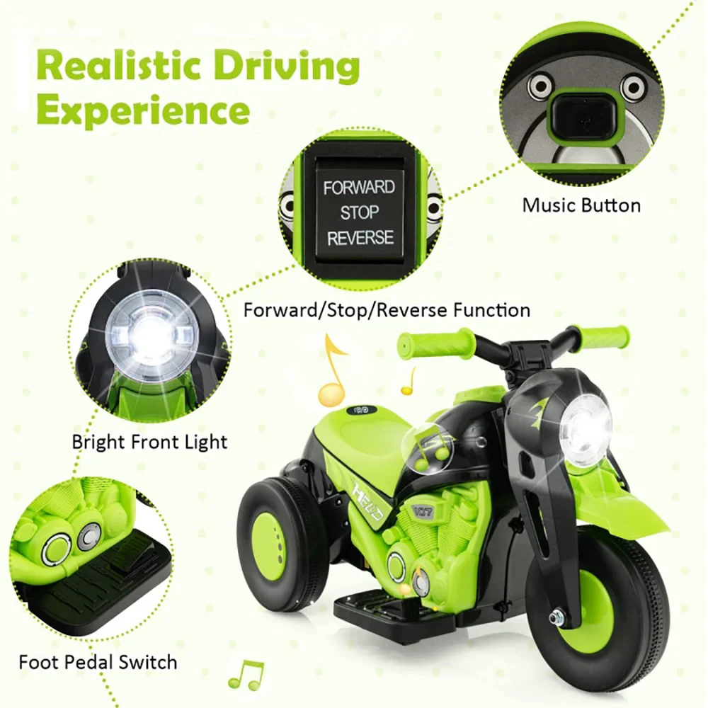 6V Electric Ride-On Bubble Motorcycle for Kids 3-Wheeled Electric Bike with Big Headlight & Music - Image 8