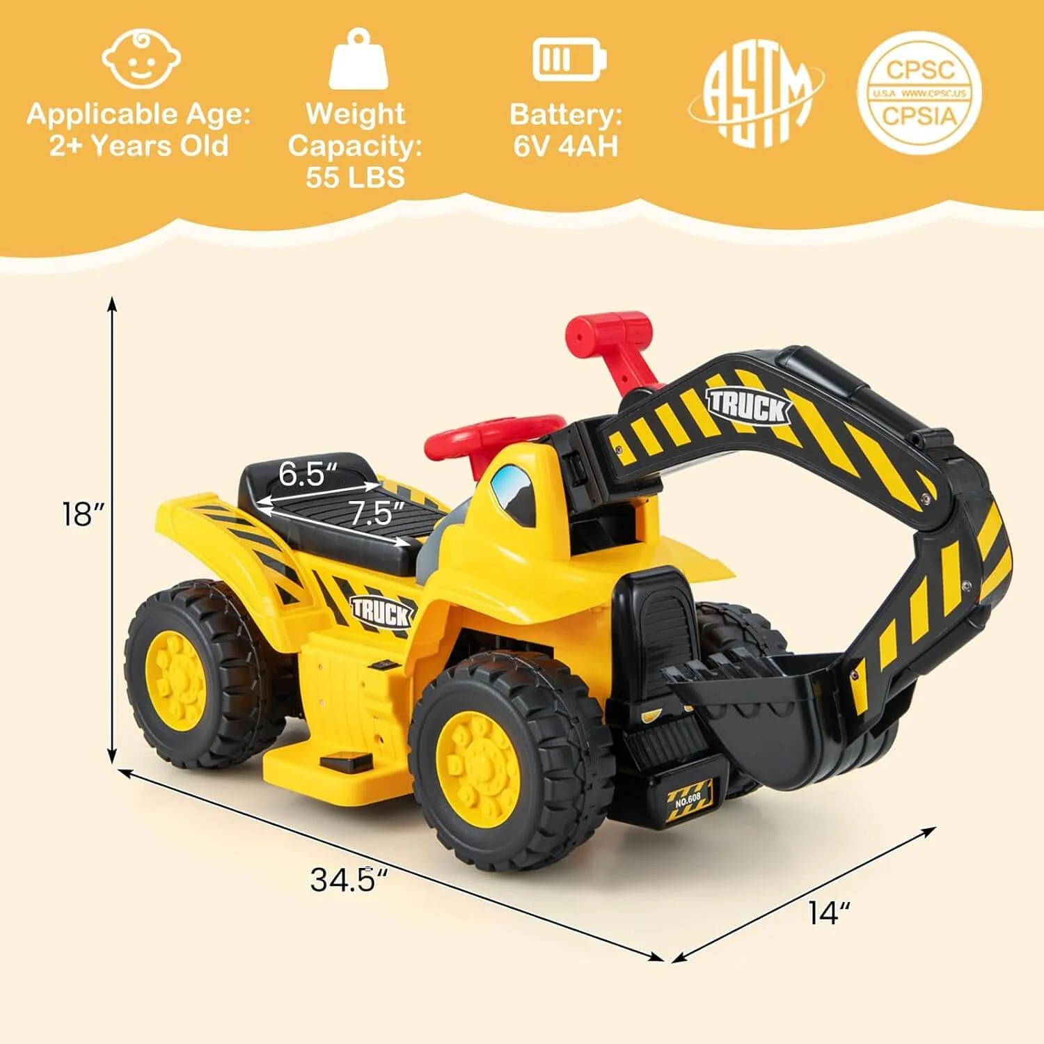 6V Electric Ride-on Excavator Kids Digger Toys With Simulation Sound - Image 11