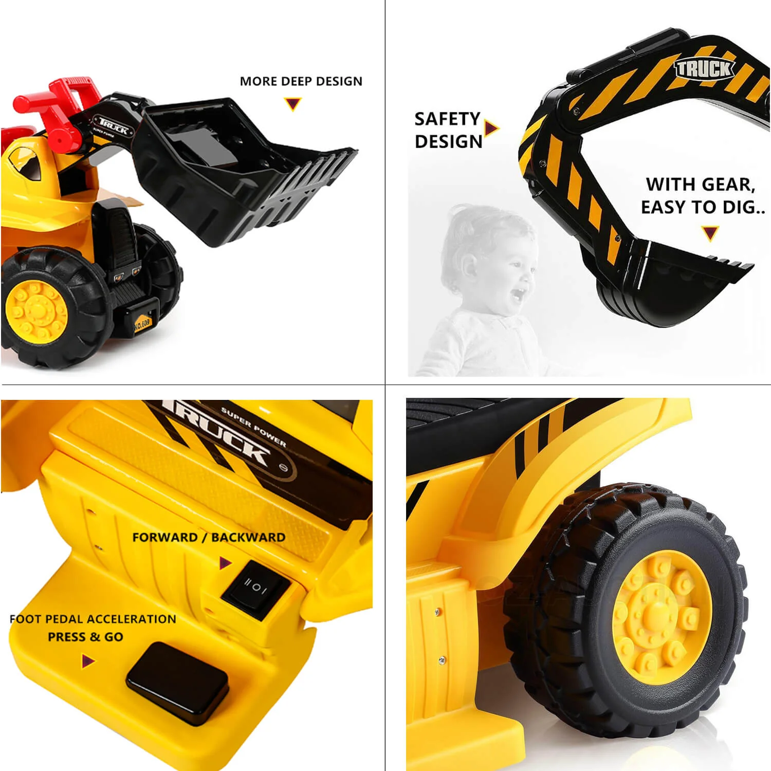 6V Electric Ride-on Excavator Kids Digger Toys With Simulation Sound - Image 6