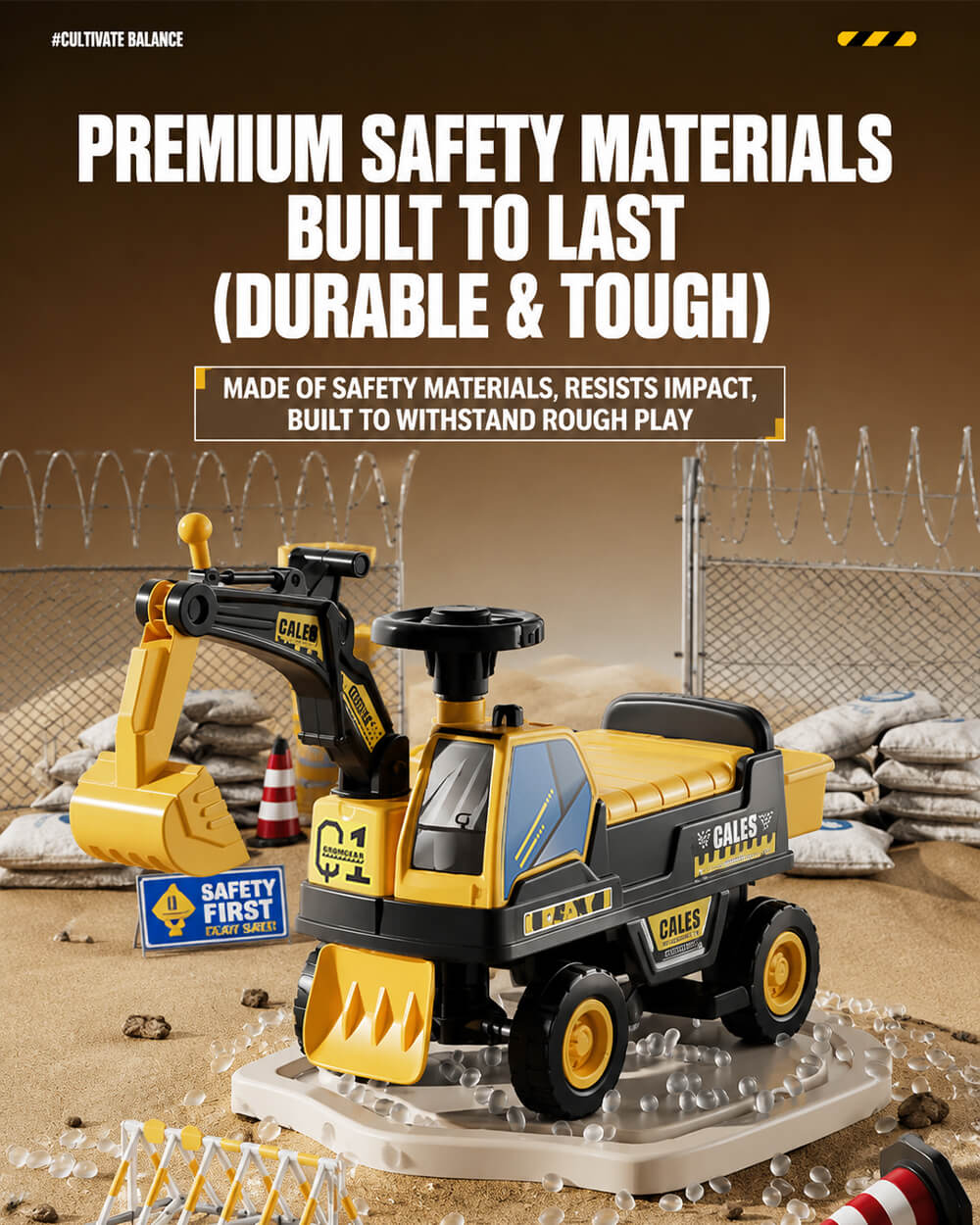 6V Kids Electric Excavator Battery Powered Ride On Excavator with Movable Digging Arm and Wide Seat - Image 10