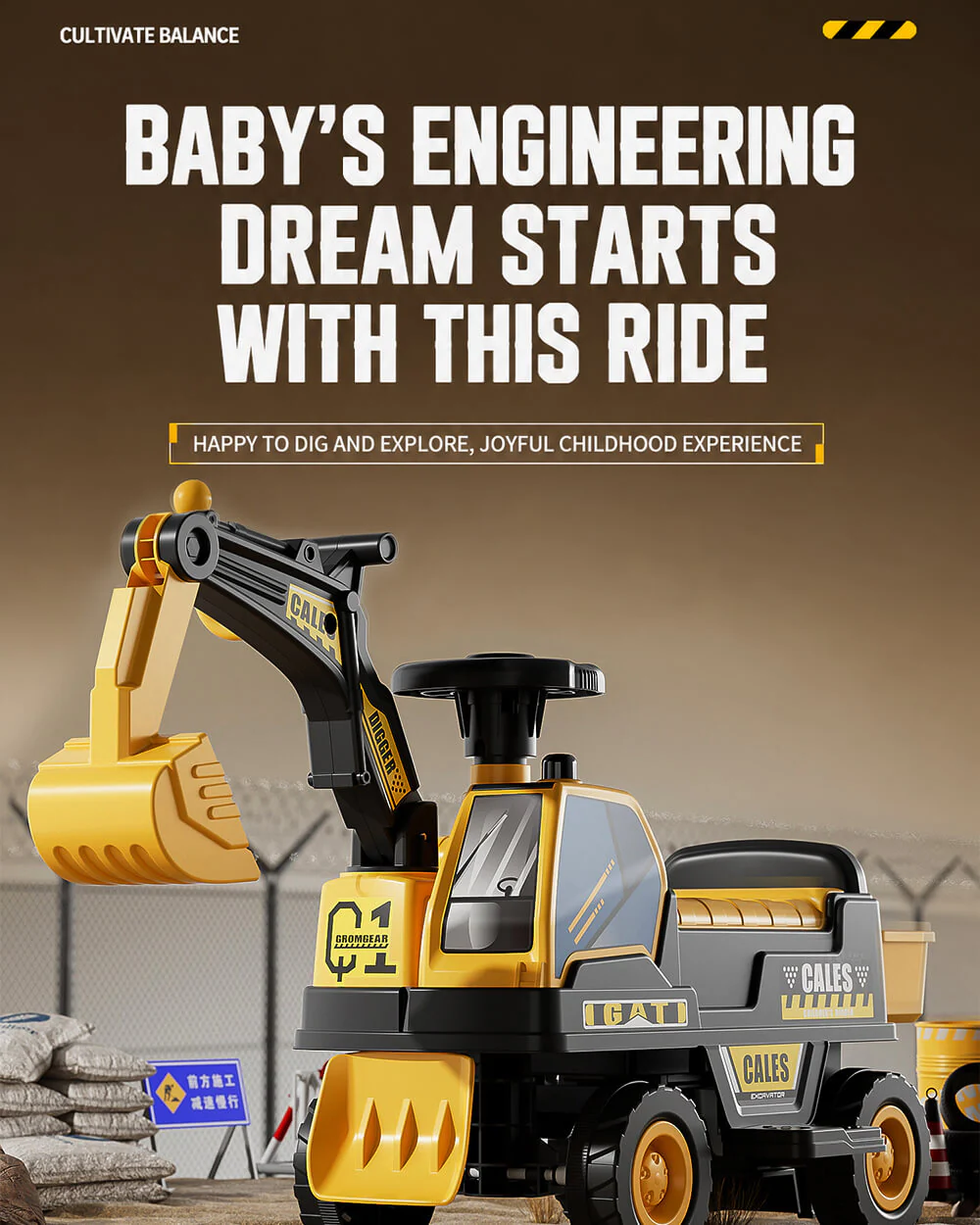 6V Kids Electric Excavator Battery Powered Ride On Excavator with Movable Digging Arm and Wide Seat - Image 2