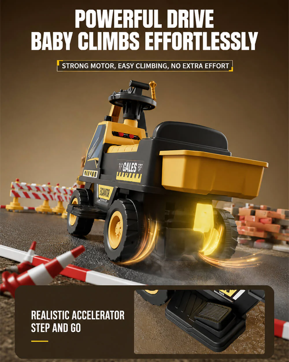 6V Kids Electric Excavator Battery Powered Ride On Excavator with Movable Digging Arm and Wide Seat - Image 4