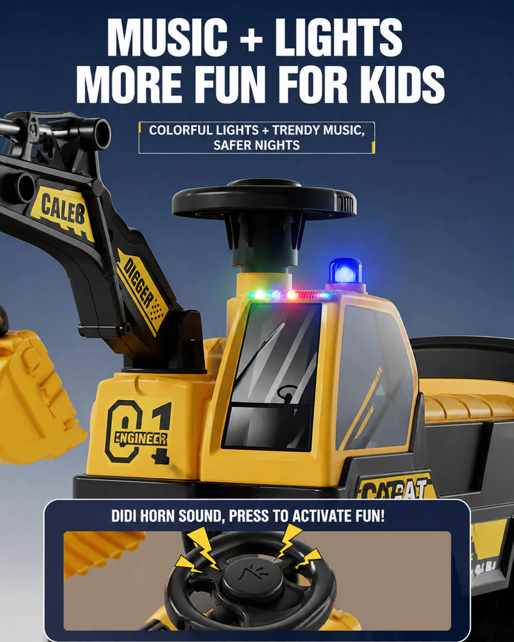 6V Kids Electric Excavator Battery Powered Ride On Excavator with Movable Digging Arm and Wide Seat - Image 9