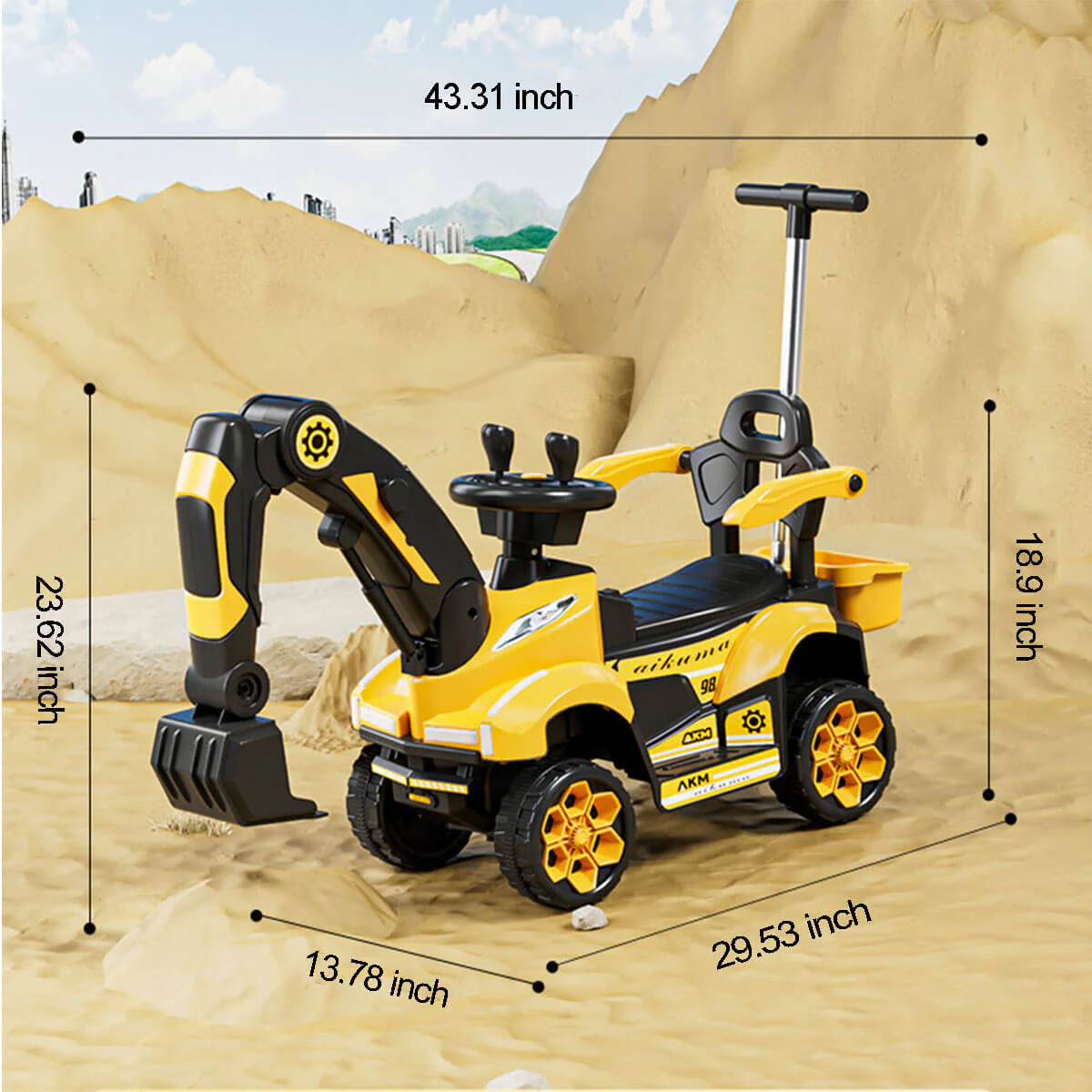 6V Kids Electric Excavator Ride-On Car Toys With Removable Push Handle & Light Music For Girls & Boys - Image 10