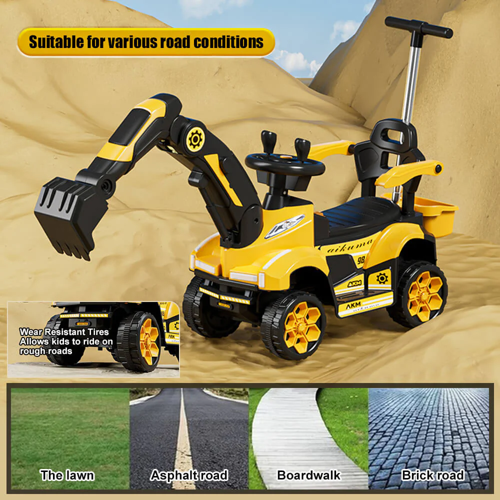6V Kids Electric Excavator Ride-On Car Toys With Removable Push Handle & Light Music For Girls & Boys - Image 5