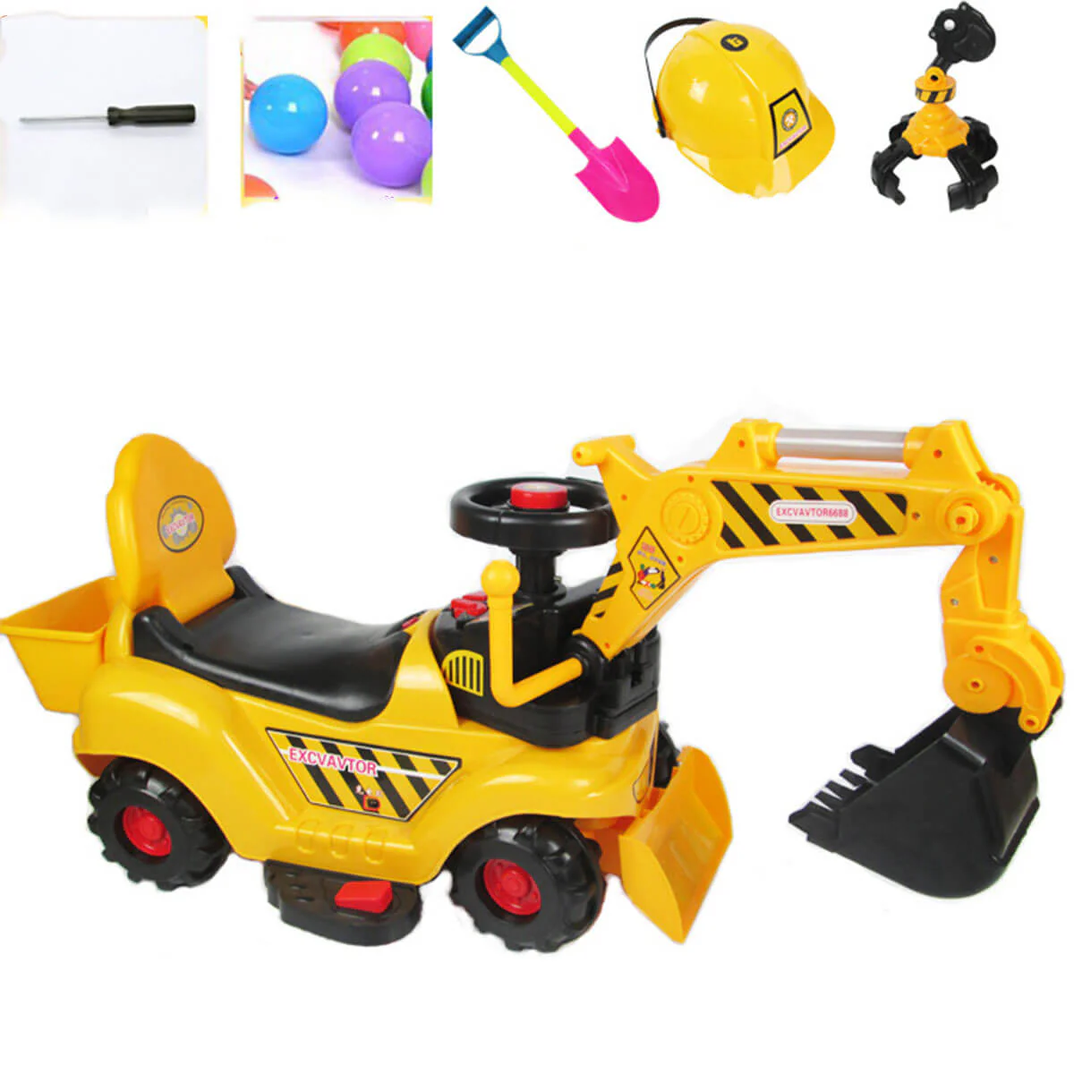 6V Kids Electric Excavator With Digging & Grabbing Outdoor Indoor Ride On Toy With Helmet & Music - Image 2