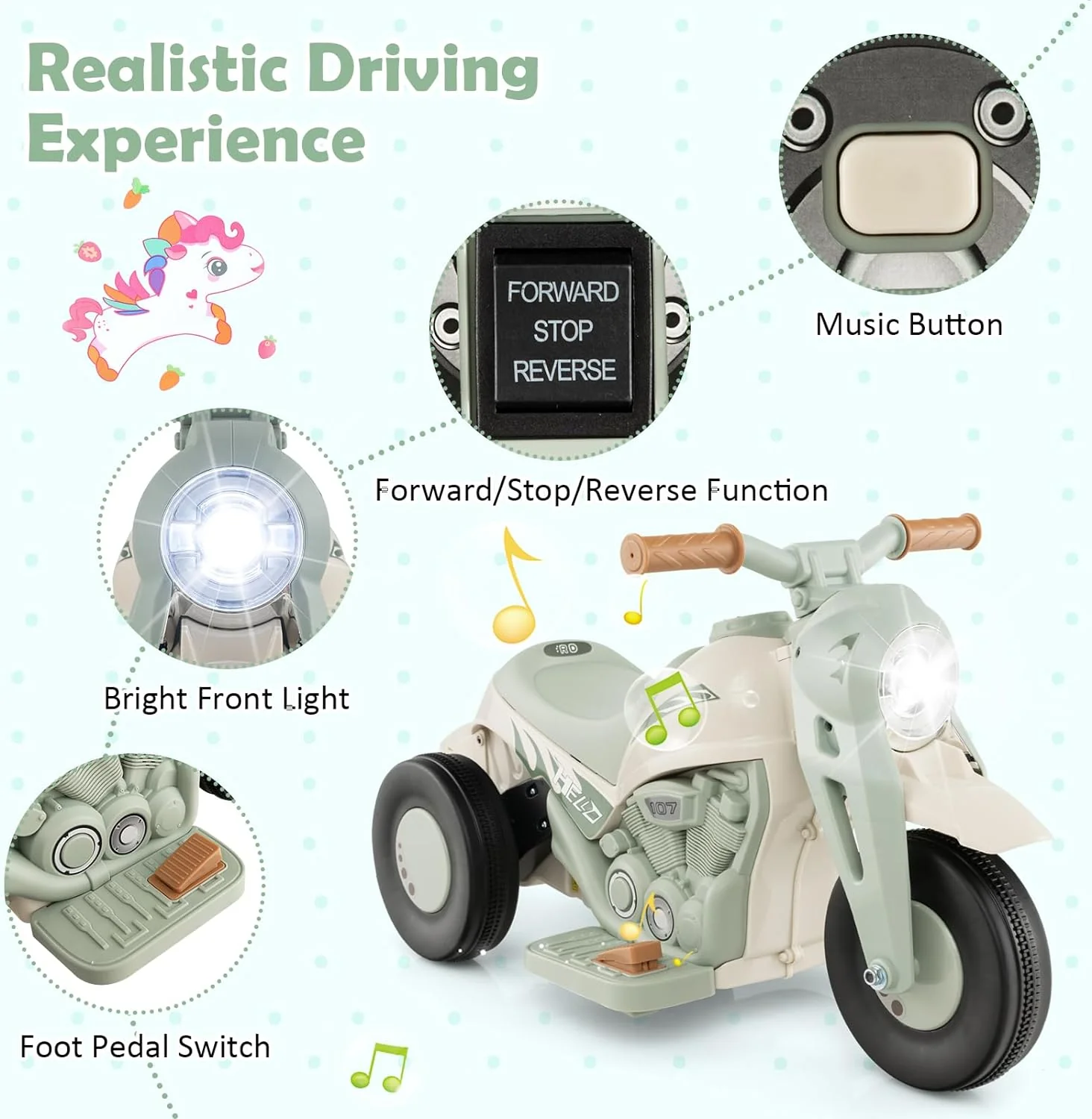 6V Kids Electric Motorcycle 3 Wheels Bubble Car Battery Power Ride On Car With Light Music - Image 7