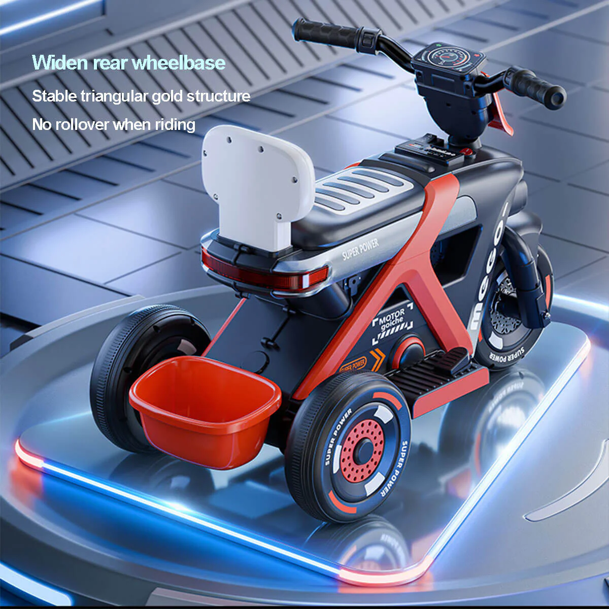 6V Kids Electric Motorcycle 3 Wheels Car Large Battery Powered Ride On Toys Enlarge Backrest With Guardrail - Image 4