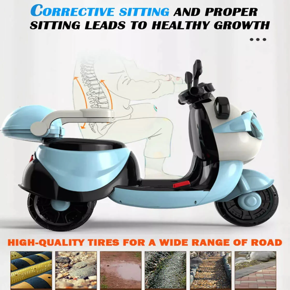 6V Kids Electric Motorcycle 3 Wheels Cartoon Car Ride On Toys with Lights & Music - Image 6
