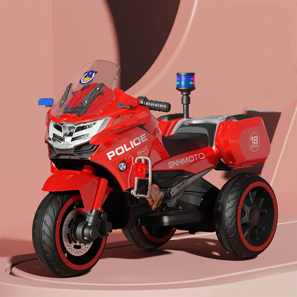 Kids Electric Motorcycle 3 Wheels Police Car Dual Drive With Double Storage Boxes For Boys & Girls - Image 3