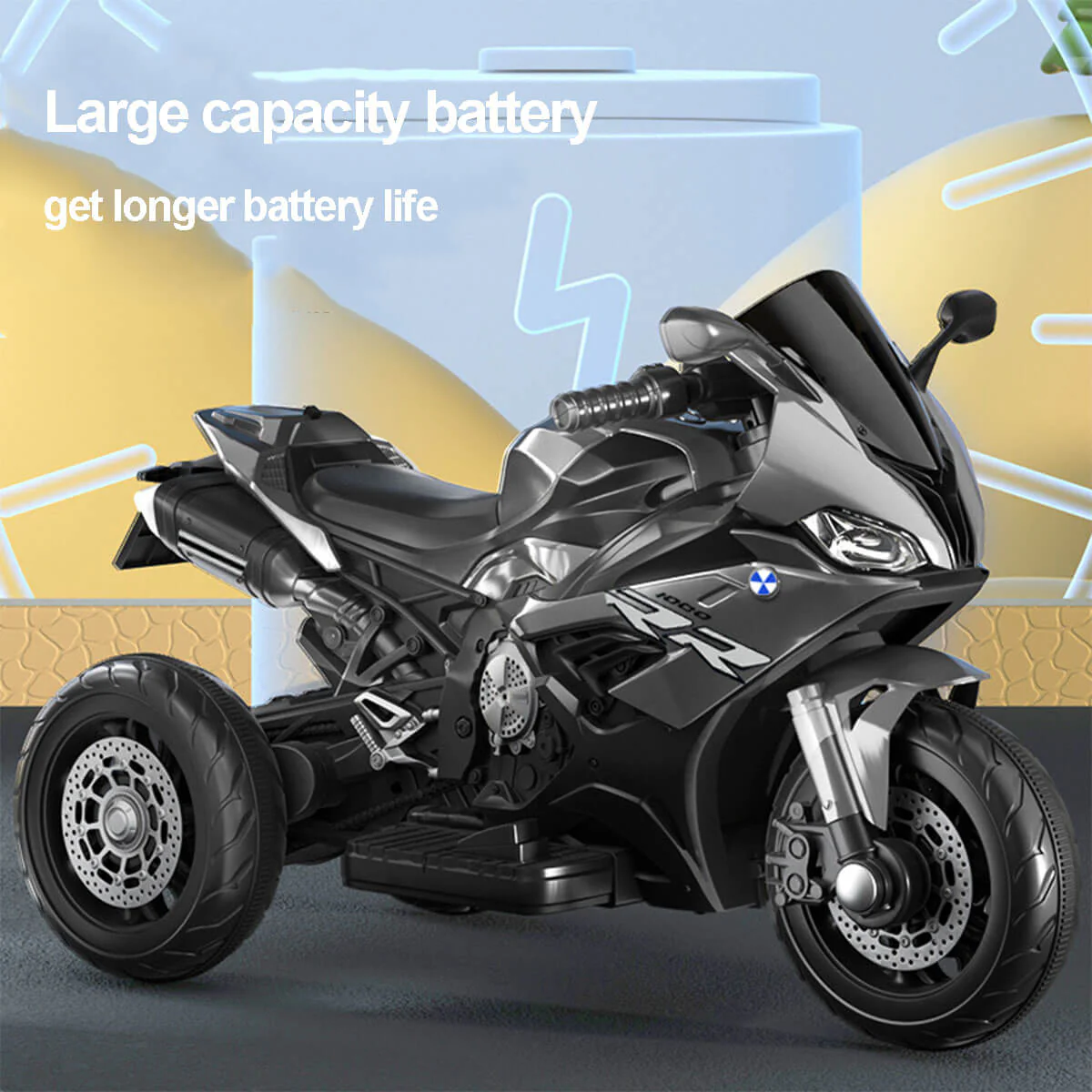 6V Kids Electric Motorcycle Dual Drive 3 Wheels Car Large Battery Powered With Bluetooth For Boys & Girls - Image 5