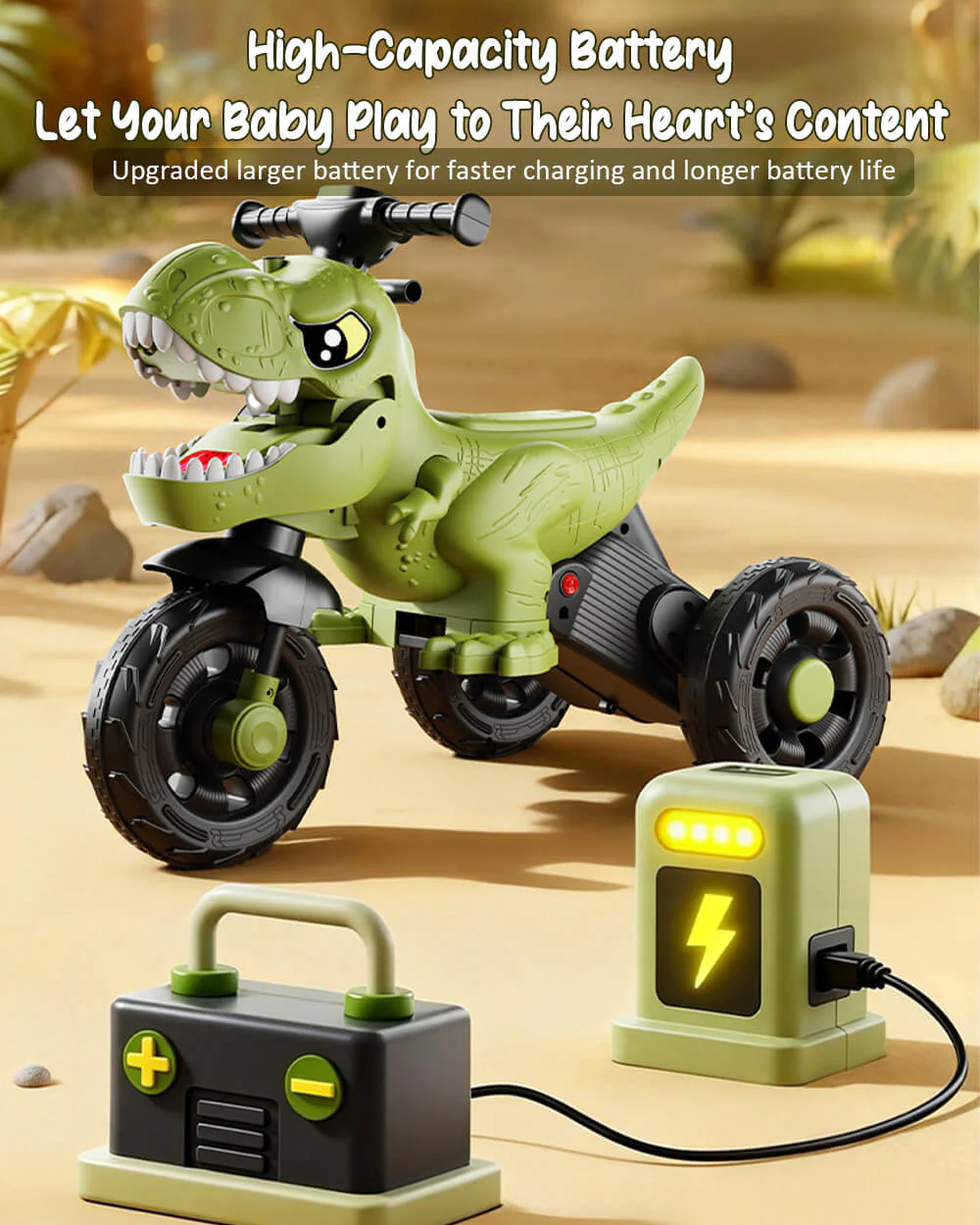 6V Kids Dinosaur Motorcycle Spray Ride on Motorcycle 3-Wheel Stable Car with Bluetooth Music - Image 10