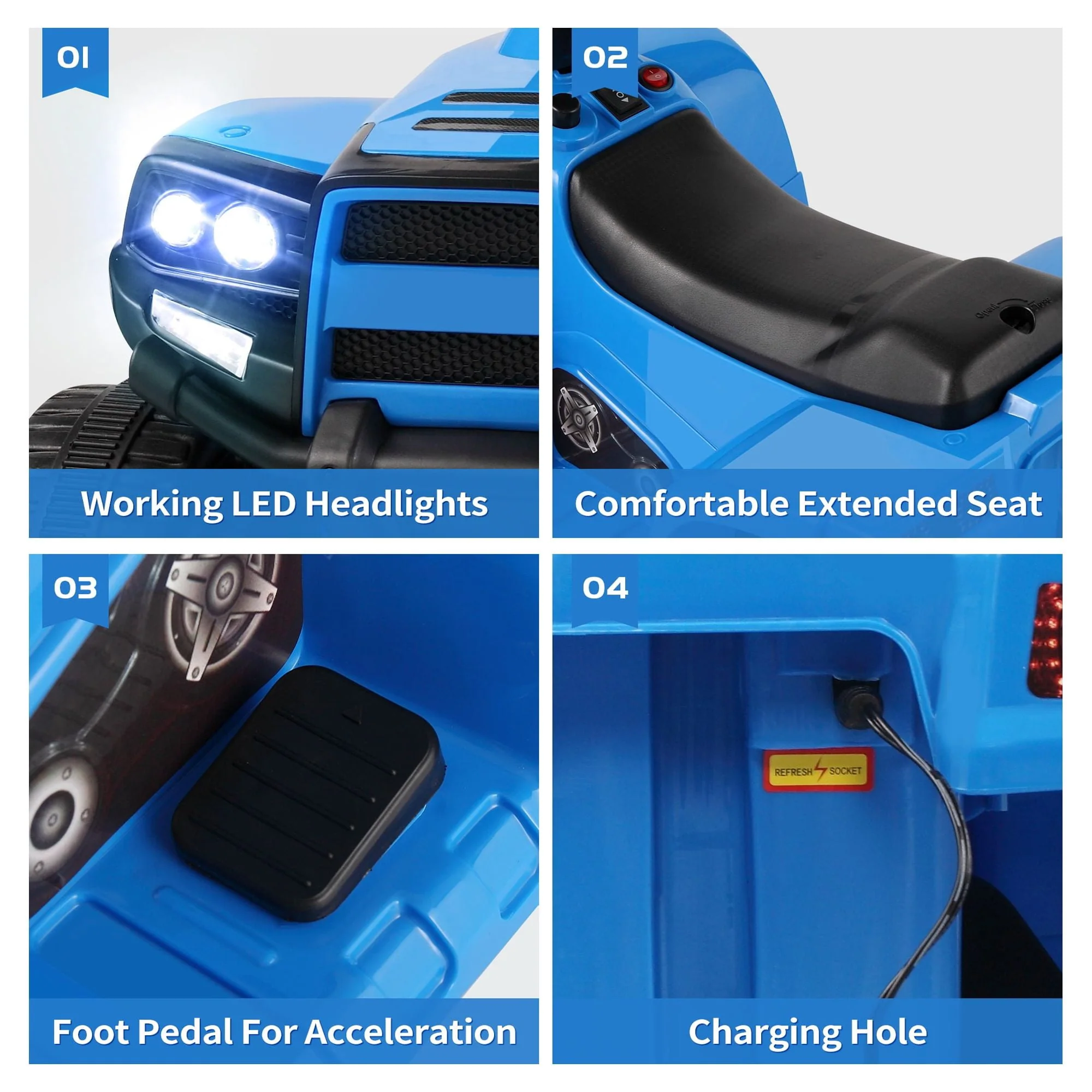 6V Kids Ride-on ATV Car 4 Wheels Battery Powered Ride-On Toy With Light for Children - Image 4