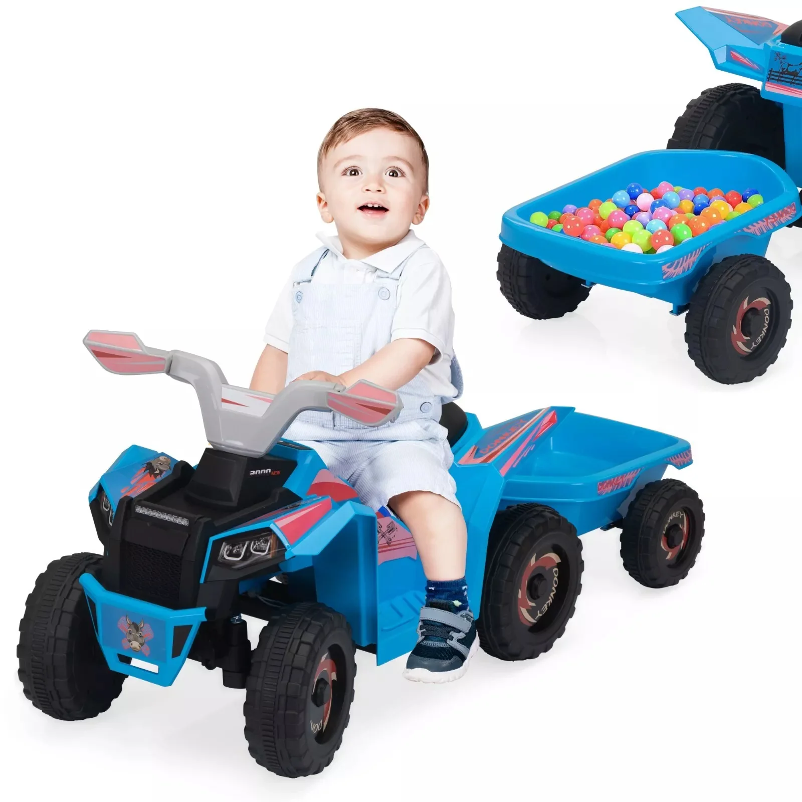 6V Kids Ride-On ATV with Detachable Trailer – Electric Quad for Ages 3-6, Bluetooth, Music, & Safe Design - Image 3