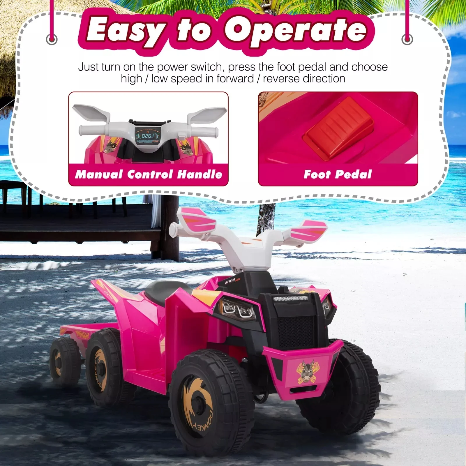 6V Kids Ride-On ATV with Detachable Trailer – Electric Quad for Ages 3-6, Bluetooth, Music, & Safe Design - Image 9