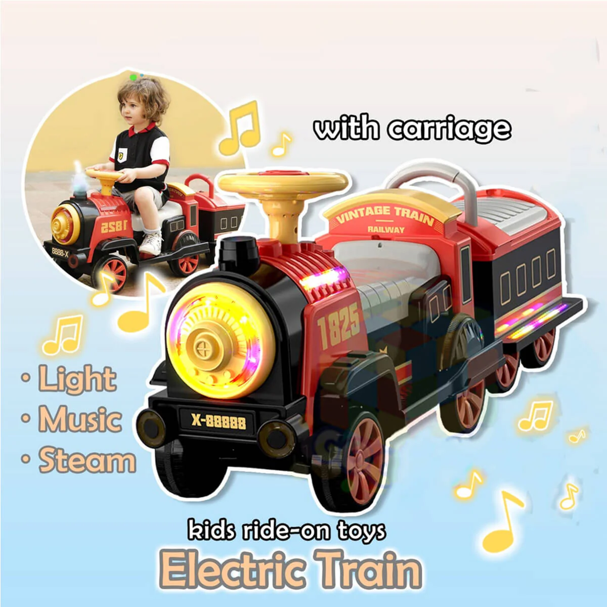 6V Ride On Train Battery Powered Spray Train Rides Dual Drive Electric Ride On Car With Light & Music - Image 4