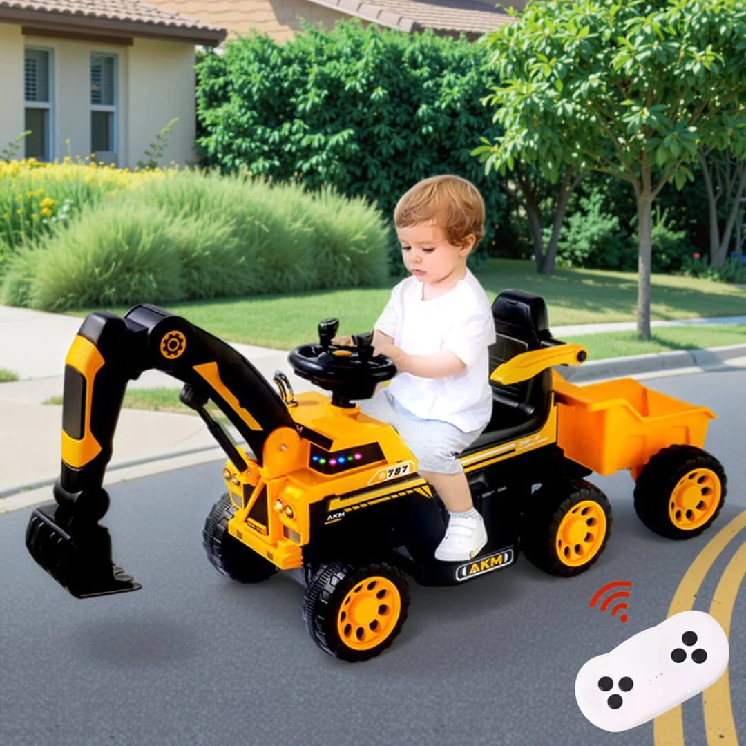 6V Toddler Excavator Electric Digging Arm Ride on Car with Large Wagon and Remote