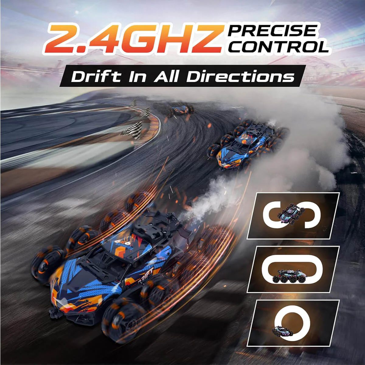 8WD Remote Control Car 2.4G Drift Stunt RC Car Double-Sided Climbing Car With Spray & Light - Image 3
