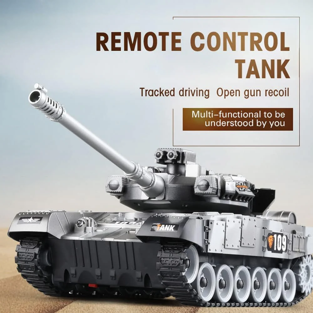 9CH Remote Control Tank 2.4G Tracked Tank 360° Rotating Turret with Light Sound Effects - Image 10