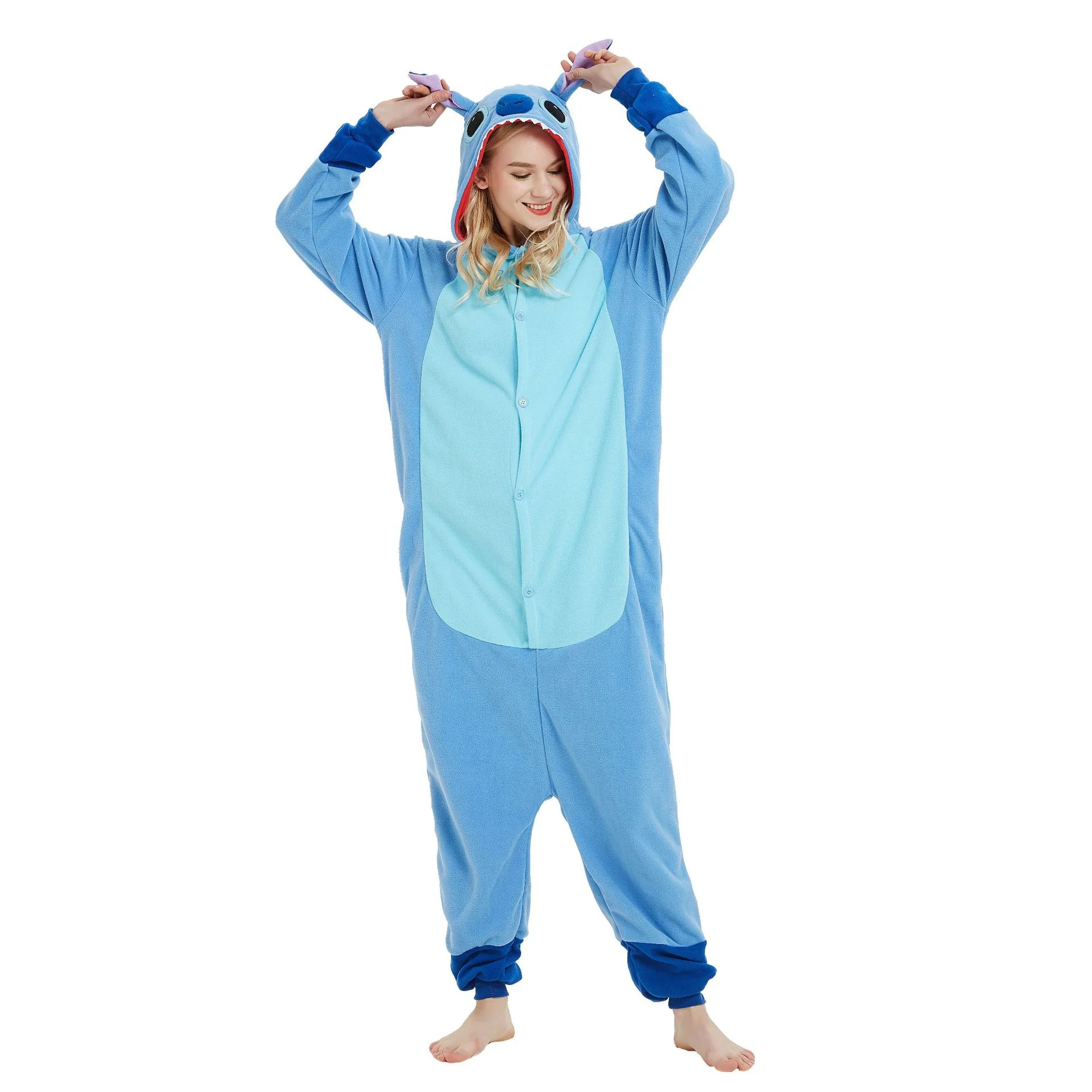 Adult Blue Alien Costume Cute Fluffy Experiment 626 Hooded Pajama for Sleepwear - Image 2