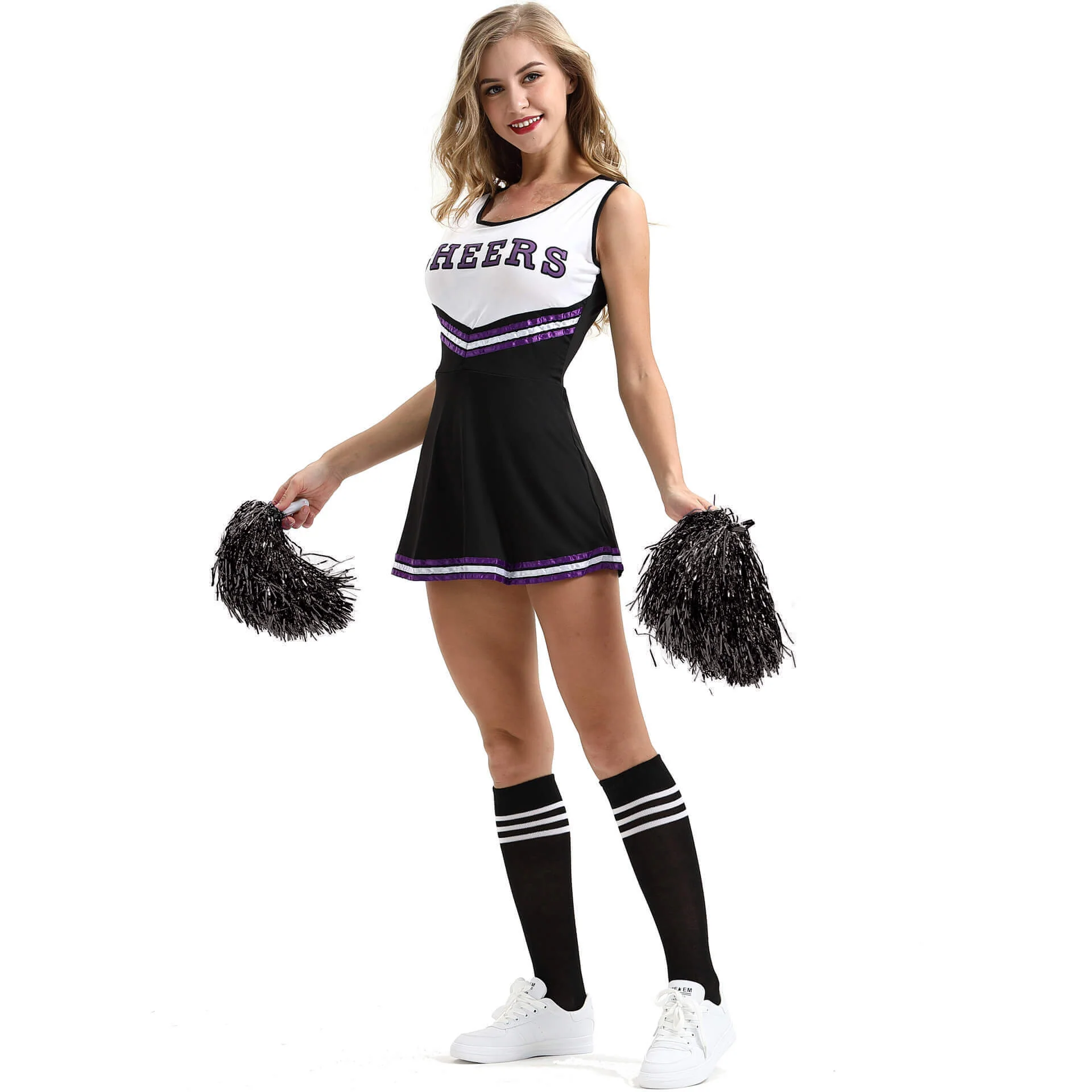 Adult Cheerleader Costume High School Girls Cheerleader Uniforms Cheer Dress Pom Poms Socks - Image 5