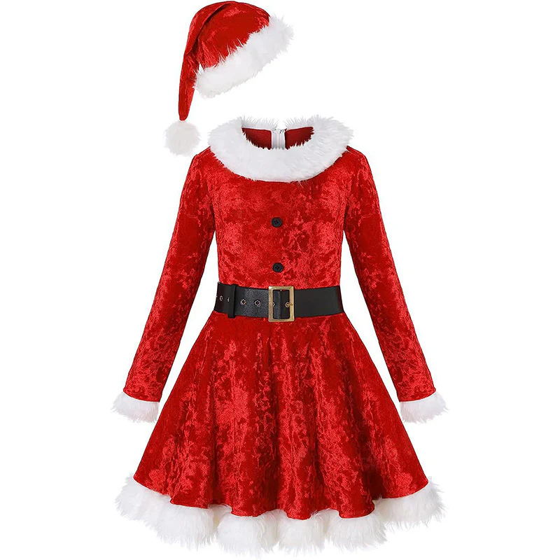 Adult Christmas Light Up Dress Red Santa Costume with Hat for Xmas Party - Image 6