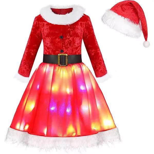 Adult Christmas Light Up Dress Red Santa Costume with Hat for Xmas Party - Image 8