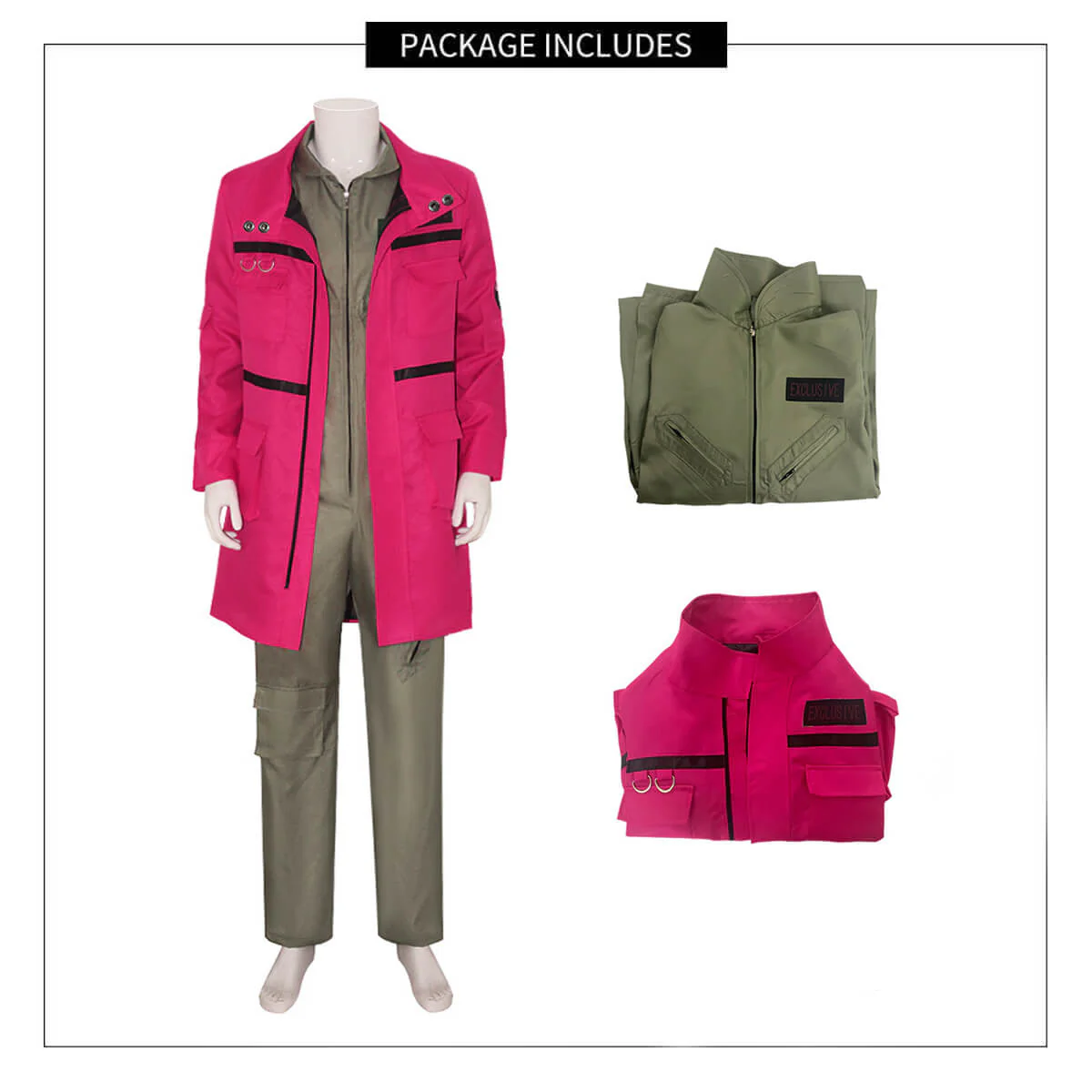 Adult Ghost Hunter Uniform Hot Pink Outer Coat and khaki Jumpsuit Set Halloween Costume - Image 7