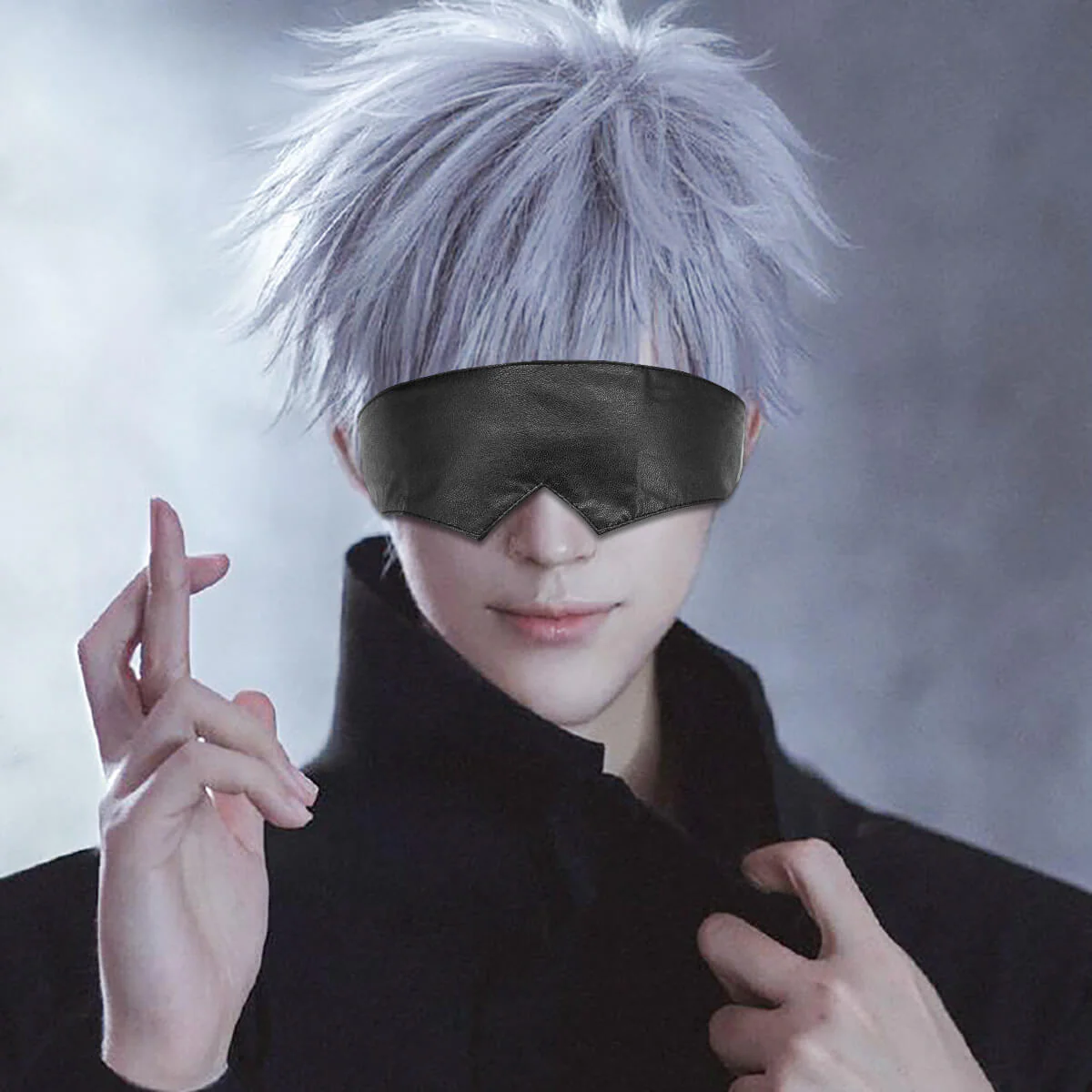Adult Satoru Outfit Black Tops Pants with Wig Blinder and Glasses for Cosplay Party - Image 5