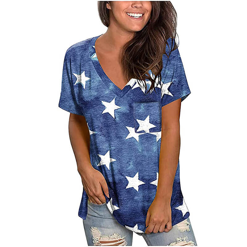 Women American Flag Shirt Classic 4th of July Tee Ladies Independent Day Outfits for Parade - Image 8