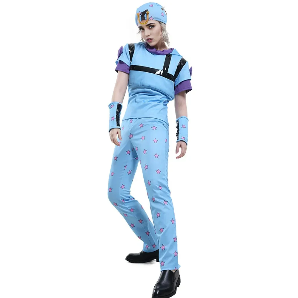 Adult JJBA Blue Outfit Part 7 Steel Ball Run Adventure Hooded Cosplay Costume with Hat - Image 6