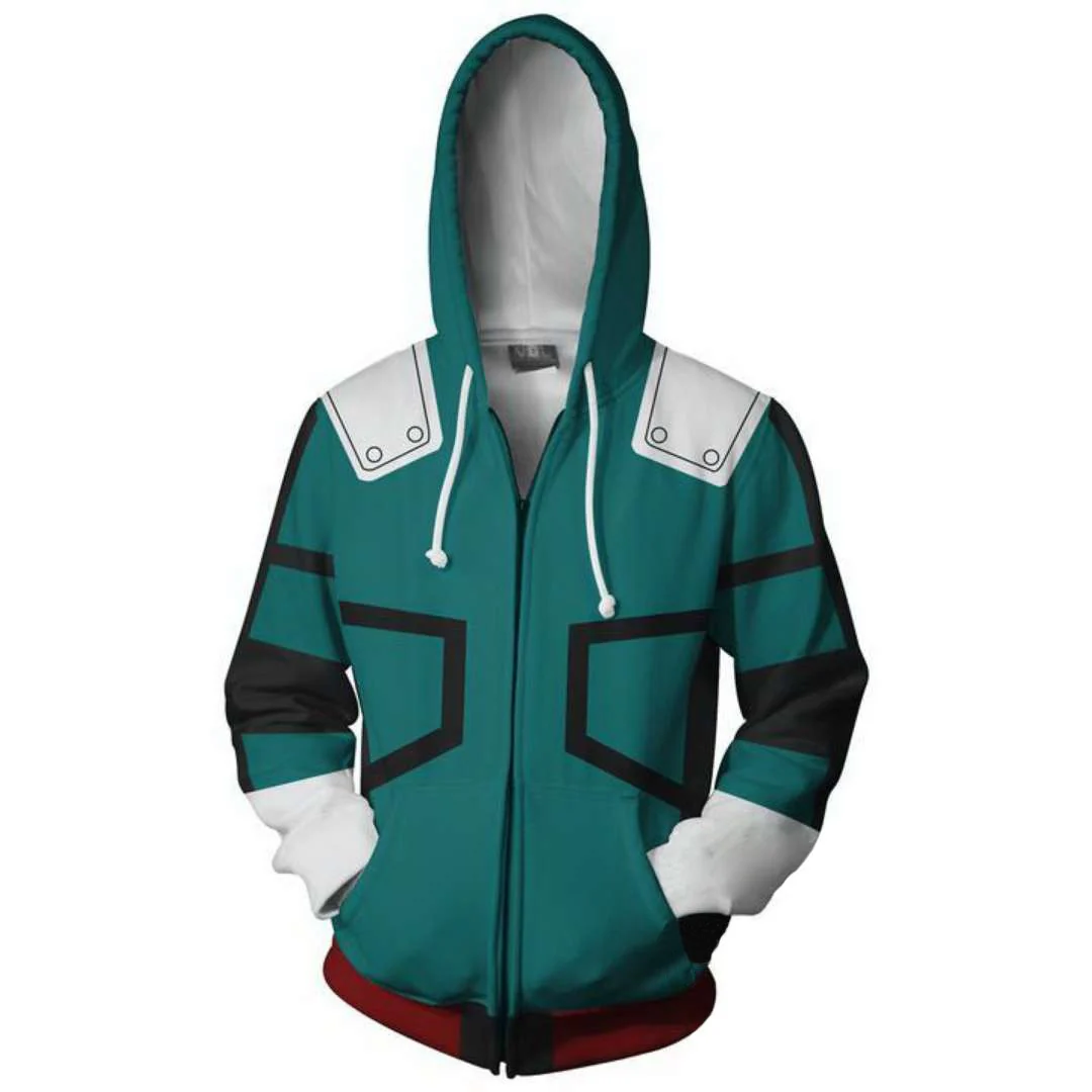 Adult Mirio Costume Hawks Hero Zip-up Hoodie Green Deku Sweatshirt for Cosplay - Image 8