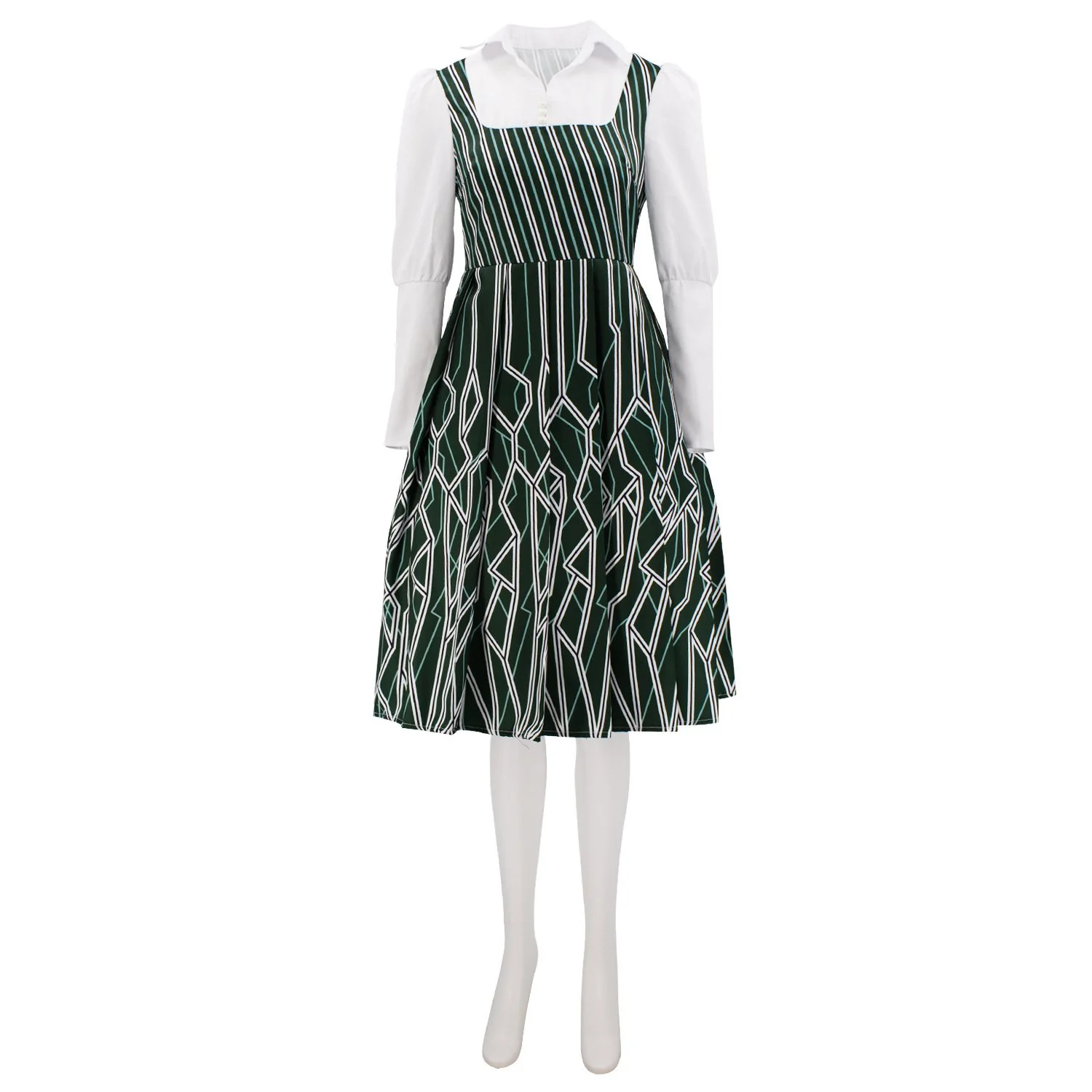 Adult Nessarose Costume East Witch Nessa Green Striped Uniform Cosplay Dress - Image 2