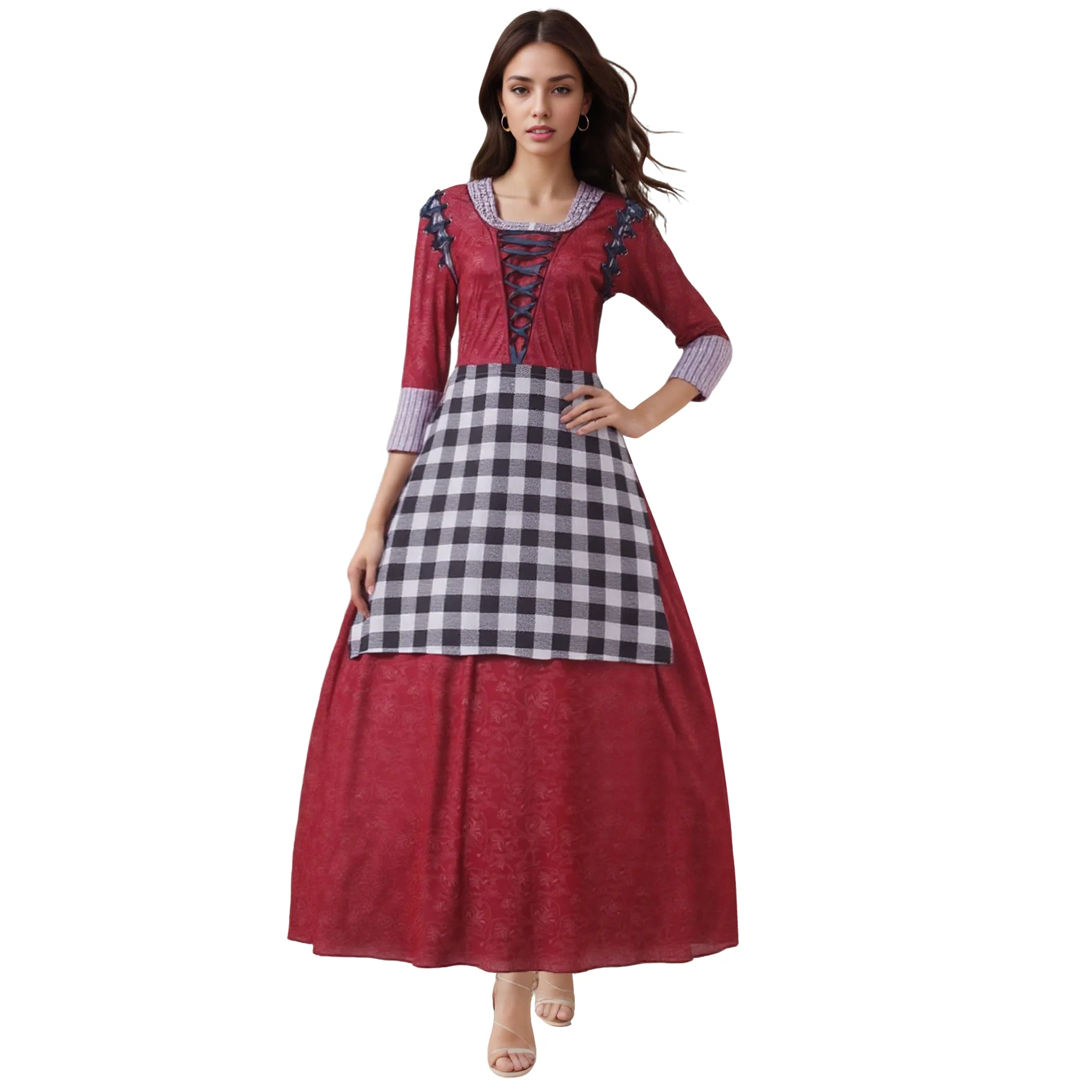 Adult Princess Dress Maid Maxi Dress with Apron Long Sleeve Party Outfit