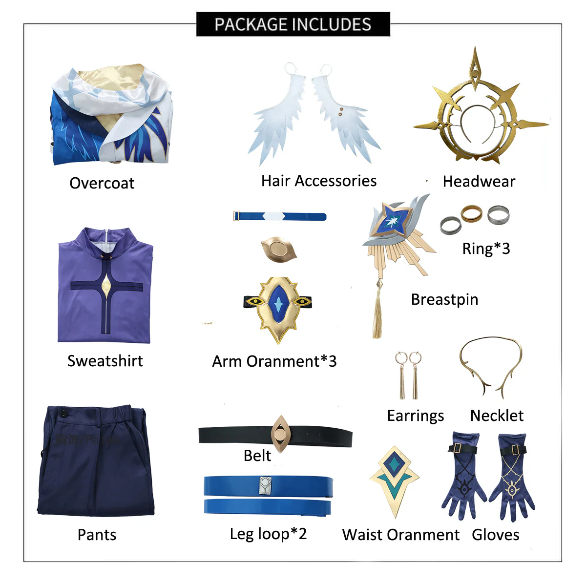 Adult Sunday Cosplay Costume Blue New Skins Earrings Headwear Halloween Party Outfit - Image 6